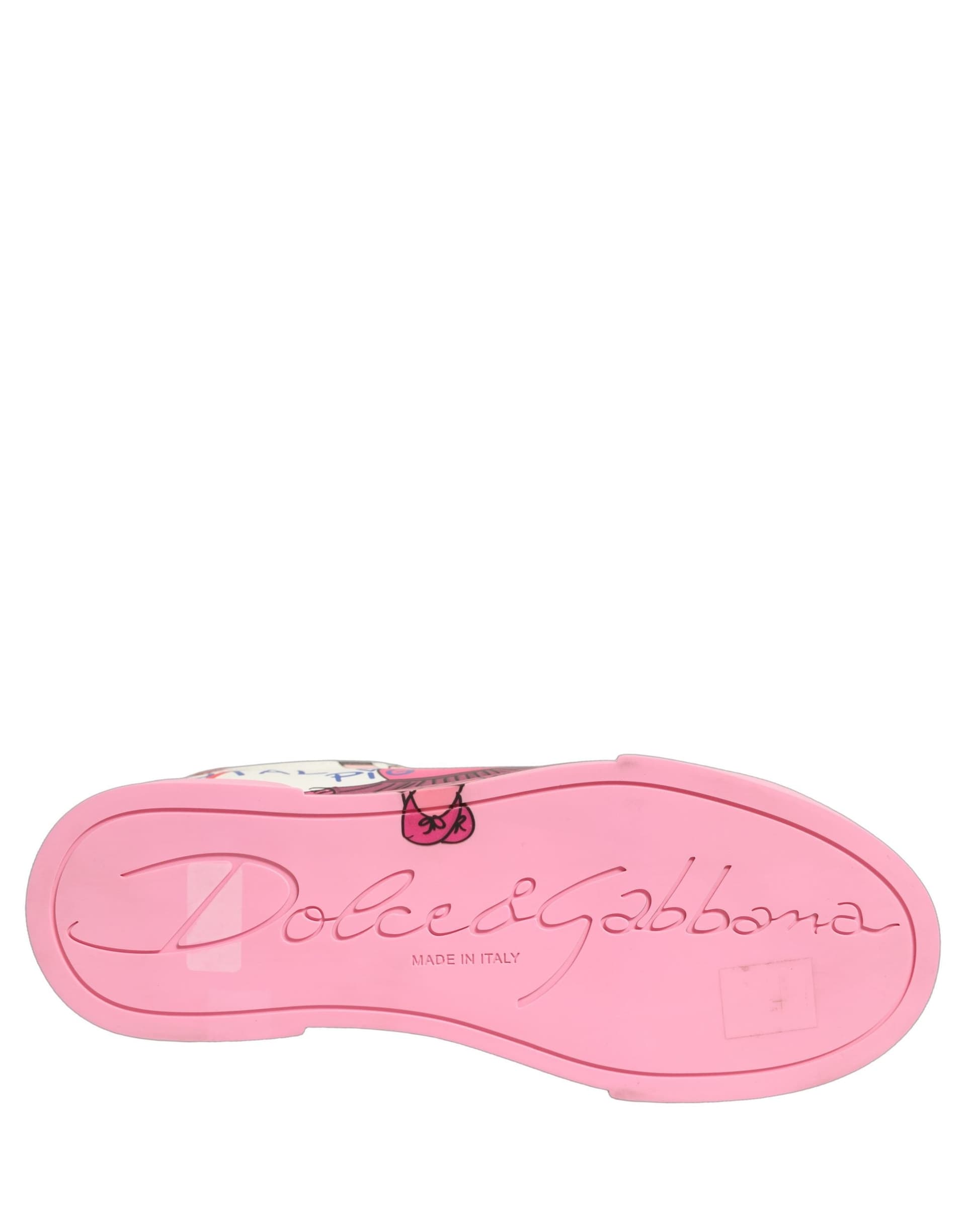 Dolce & Gabbana White Pink Portofino Royal Pig Sneakers Shoes - 8