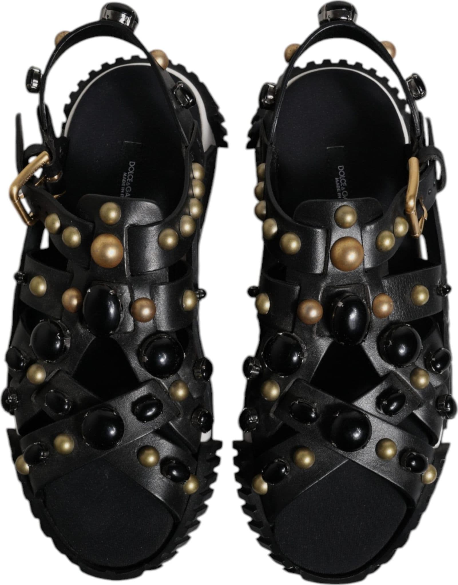 Dolce & Gabbana Black Leather Studded Slides Sandals Shoes - 2