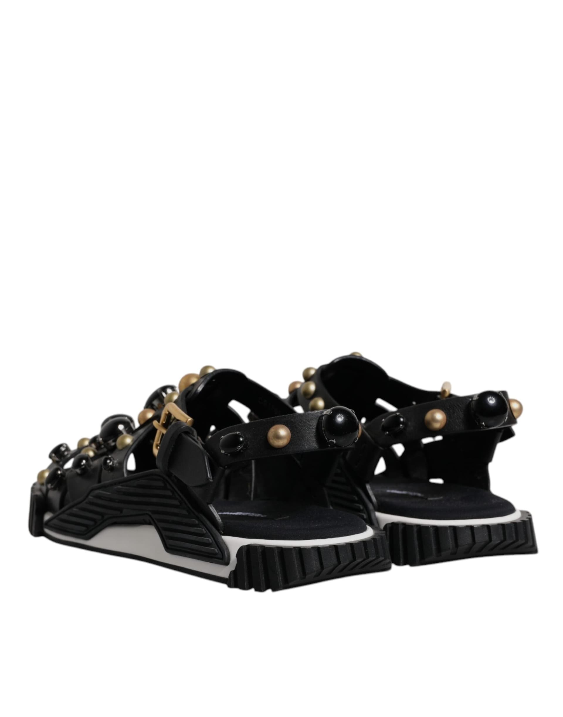 Dolce & Gabbana Black Leather Studded Slides Sandals Shoes - 4