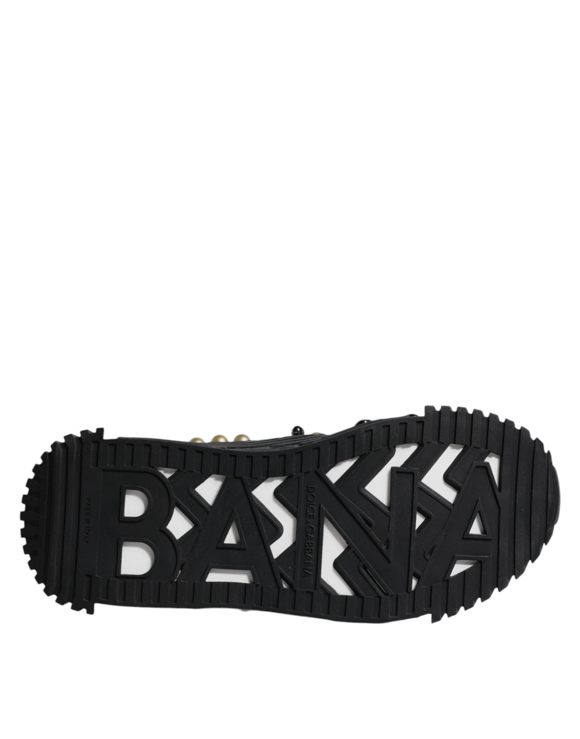 Dolce & Gabbana Black Leather Studded Slides Sandals Shoes - 8