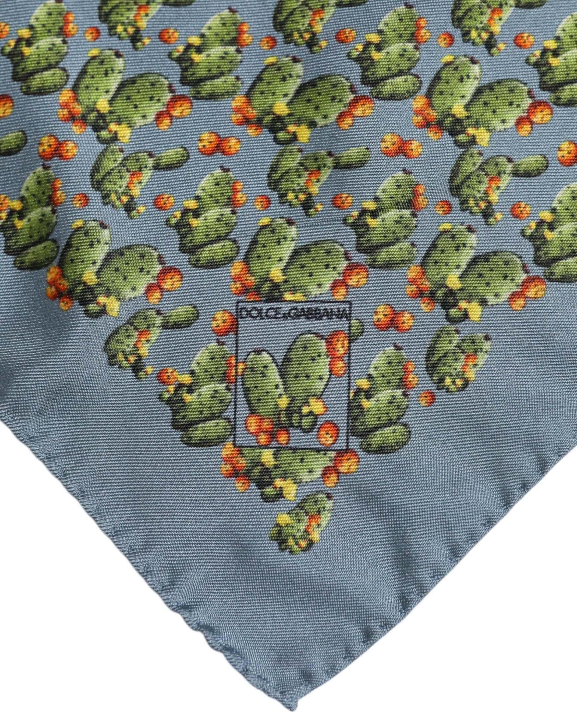 Dolce & Gabbana Gray Green Cactus Print Square Foulard Scarf - 4
