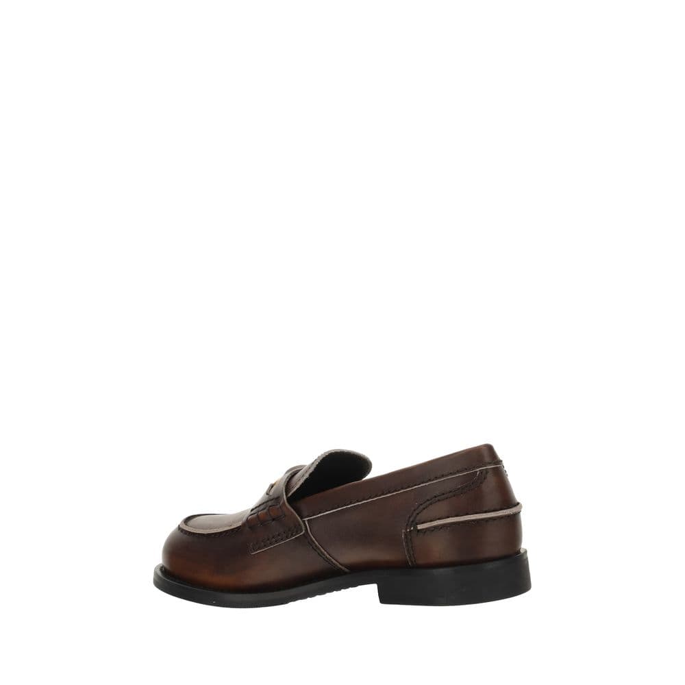 Miu Miu Brown Calf Leather Bos Taurus Slip-On Loafers - 3
