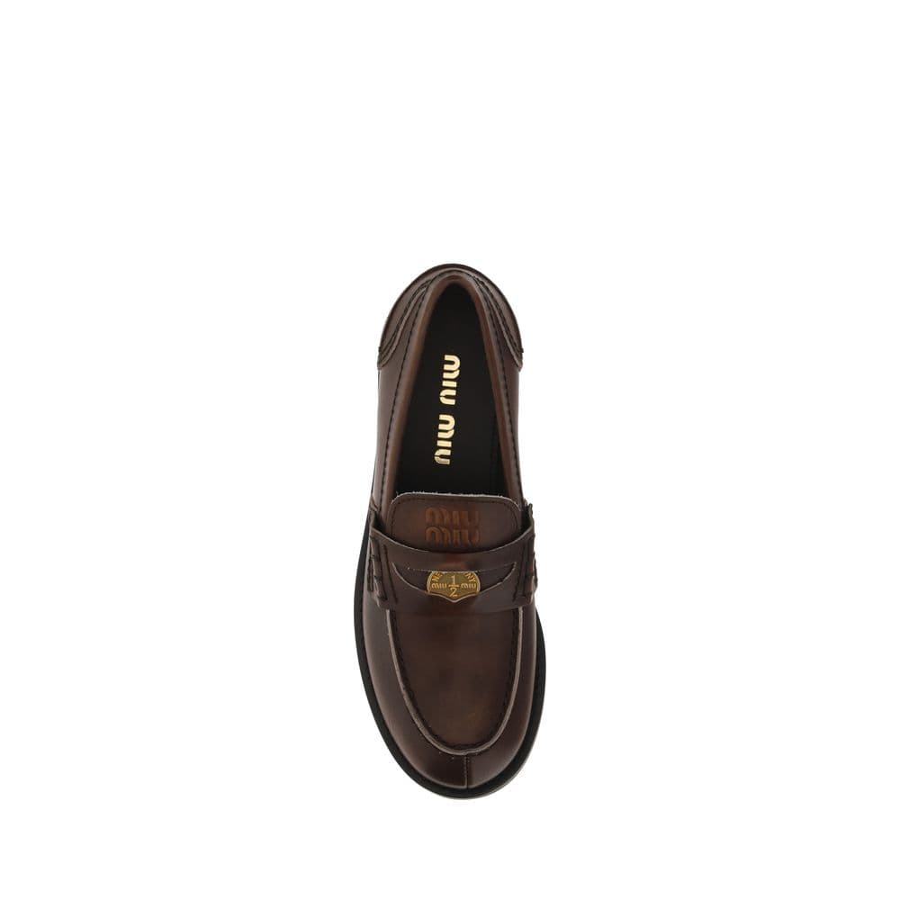Miu Miu Brown Calf Leather Bos Taurus Slip-On Loafers - 4