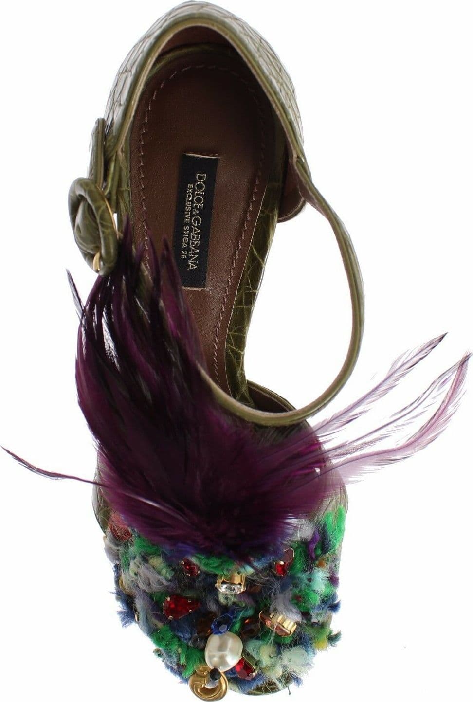 Dolce & Gabbana Green Leather Crystal Platform Sandal Shoes - 7