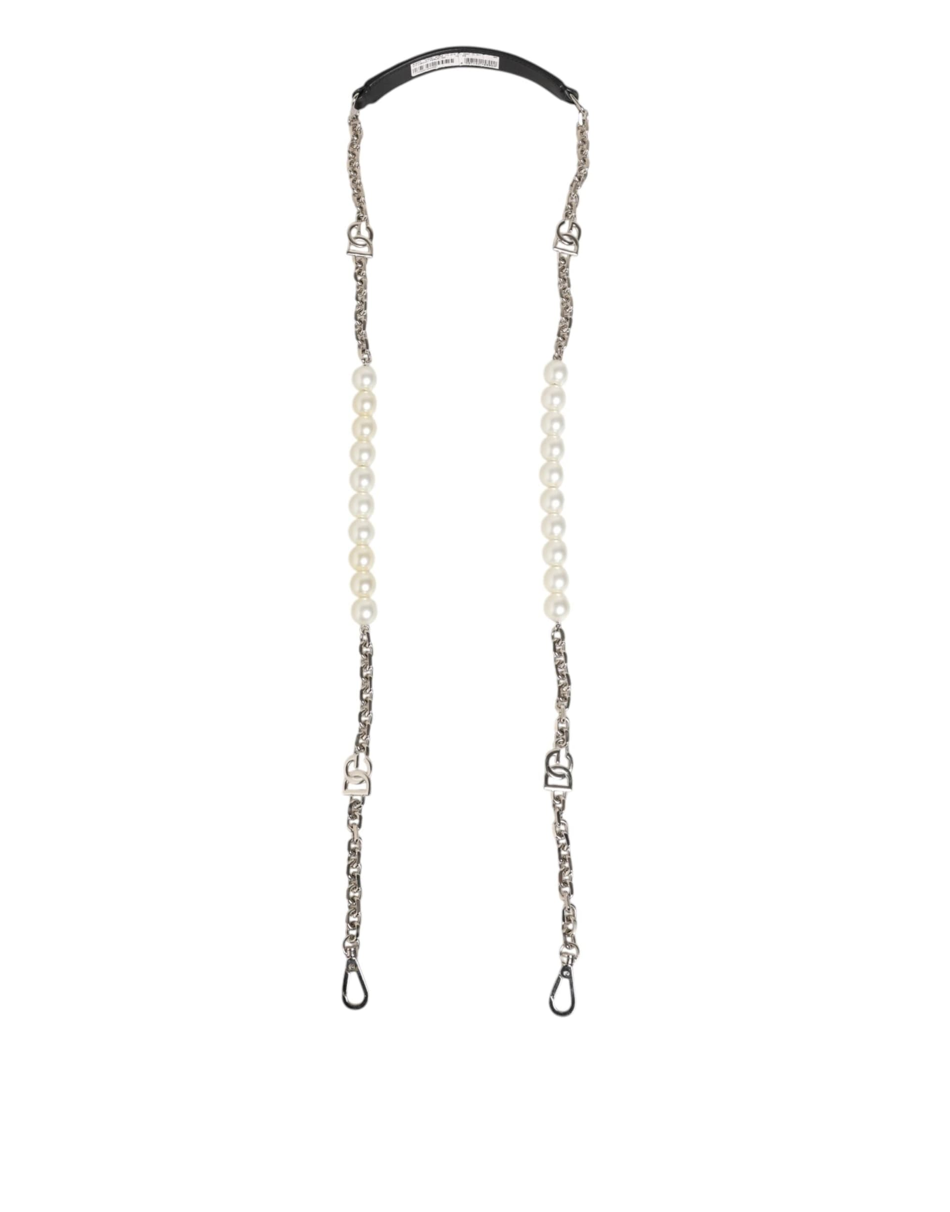 Dolce & Gabbana Black Leather Pearl Chain Bag Accessory Shoulder Strap - 2
