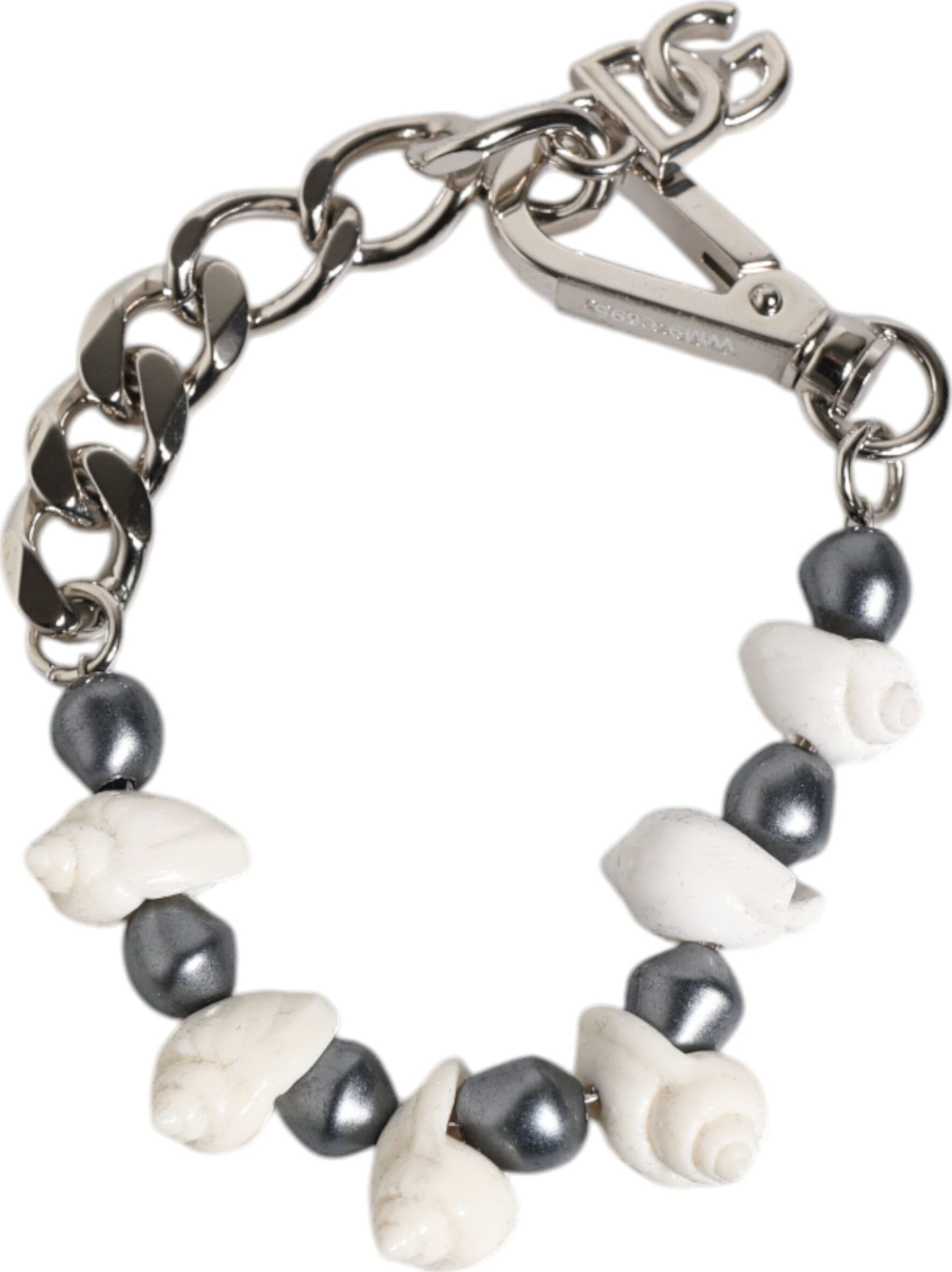 Dolce & Gabbana Silver Tone Brass Beaded Shell DG Logo Pendant Bracelet - 2
