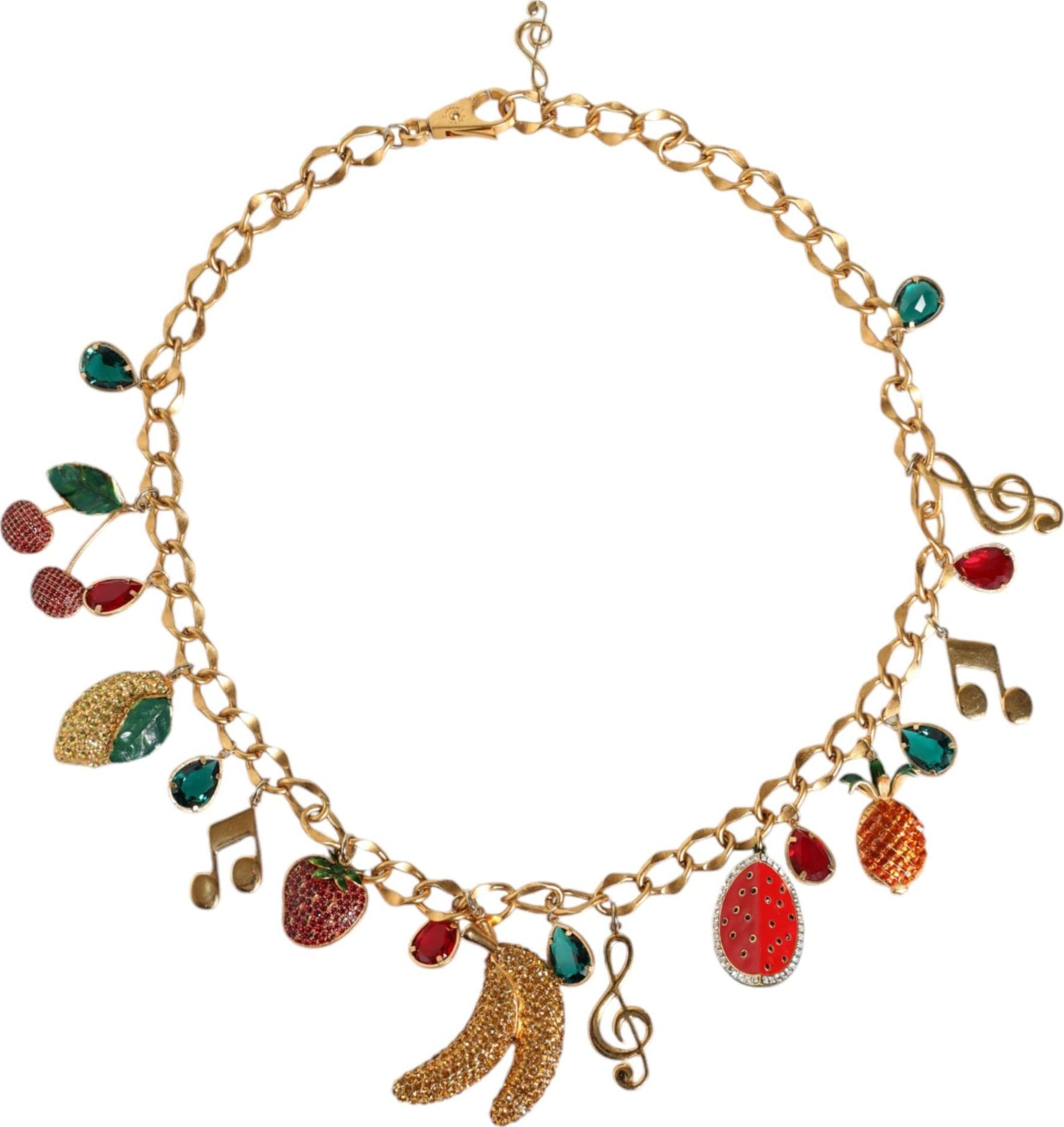 Dolce & Gabbana Gold Tone Brass Fruity Crystal Embellished Waist Chain Belt - 2