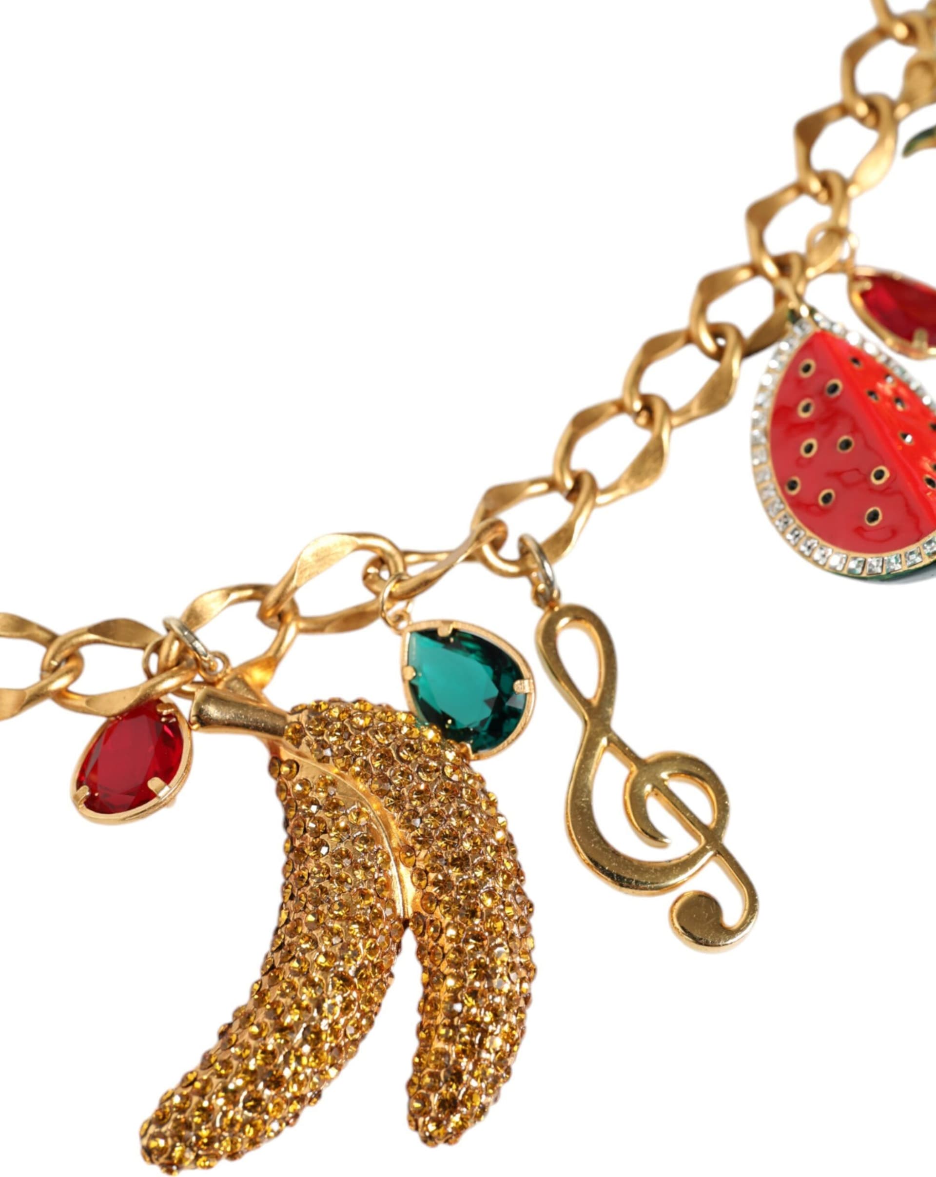 Dolce & Gabbana Gold Tone Brass Fruity Crystal Embellished Waist Chain Belt - 3