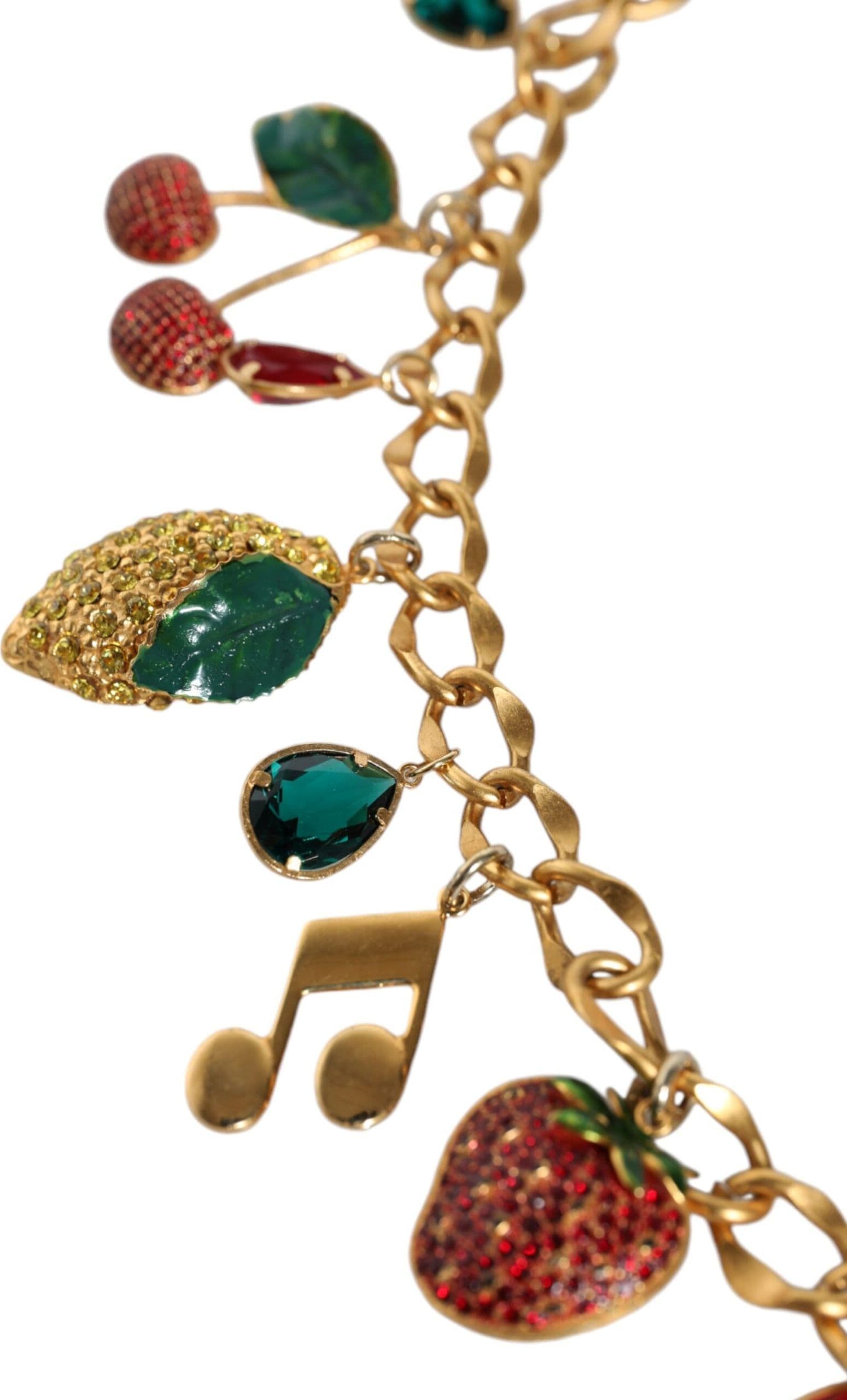 Dolce & Gabbana Gold Tone Brass Fruity Crystal Embellished Waist Chain Belt - 4