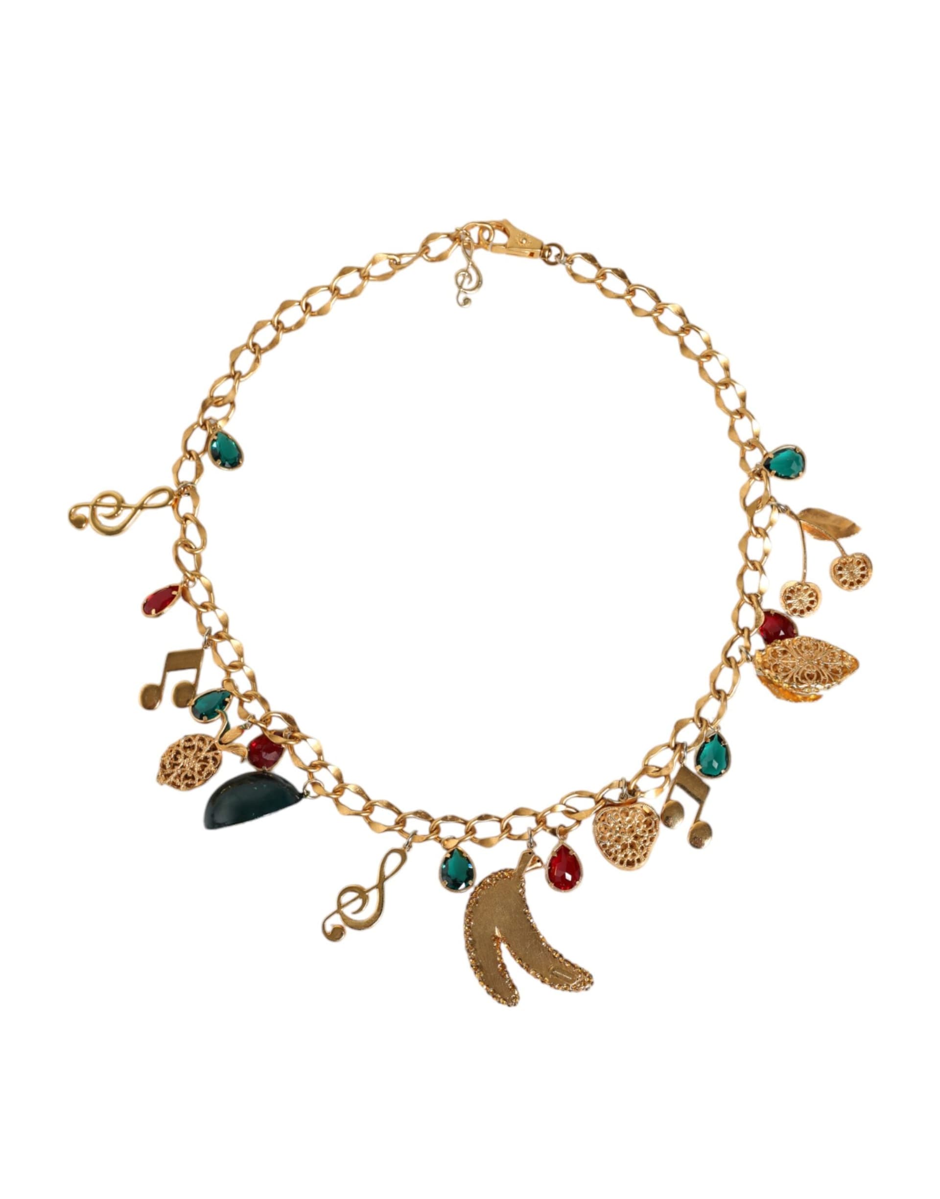Dolce & Gabbana Gold Tone Brass Fruity Crystal Embellished Waist Chain Belt - 5