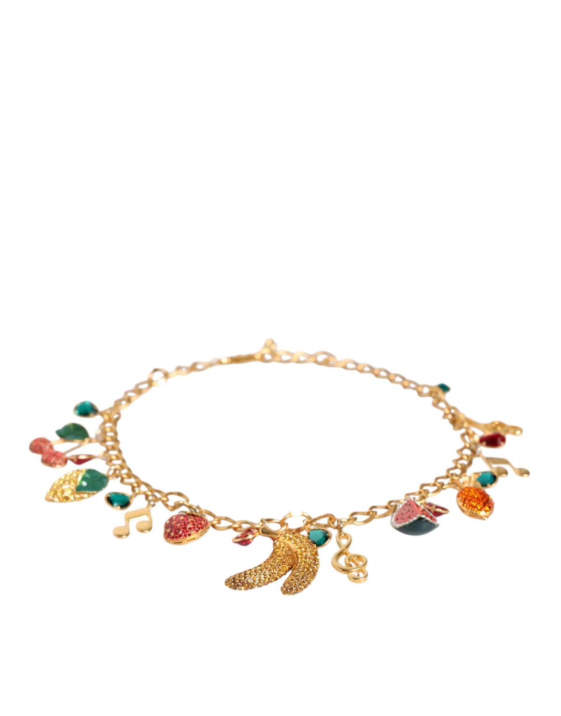 Dolce & Gabbana Gold Tone Brass Fruity Crystal Embellished Waist Chain Belt - 7