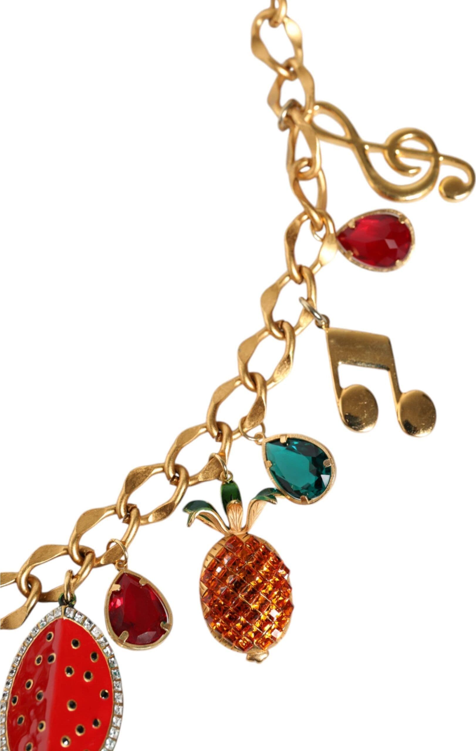 Dolce & Gabbana Gold Tone Brass Fruity Crystal Embellished Waist Chain Belt - 8