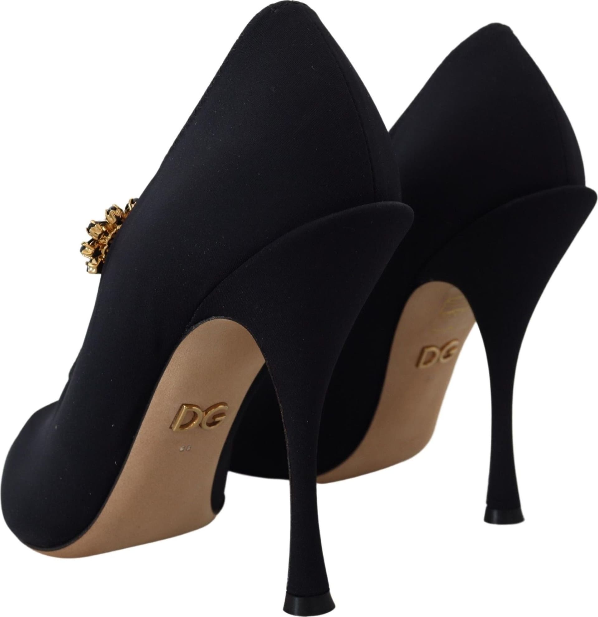 Dolce & Gabbana Black Socks Stretch Crystal Pumps Shoes - 2