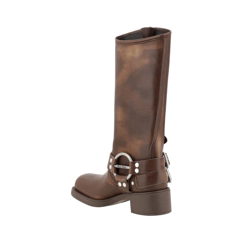 Miu Miu Brown Calf Leather Bos Taurus Lace-Up Boots - 3