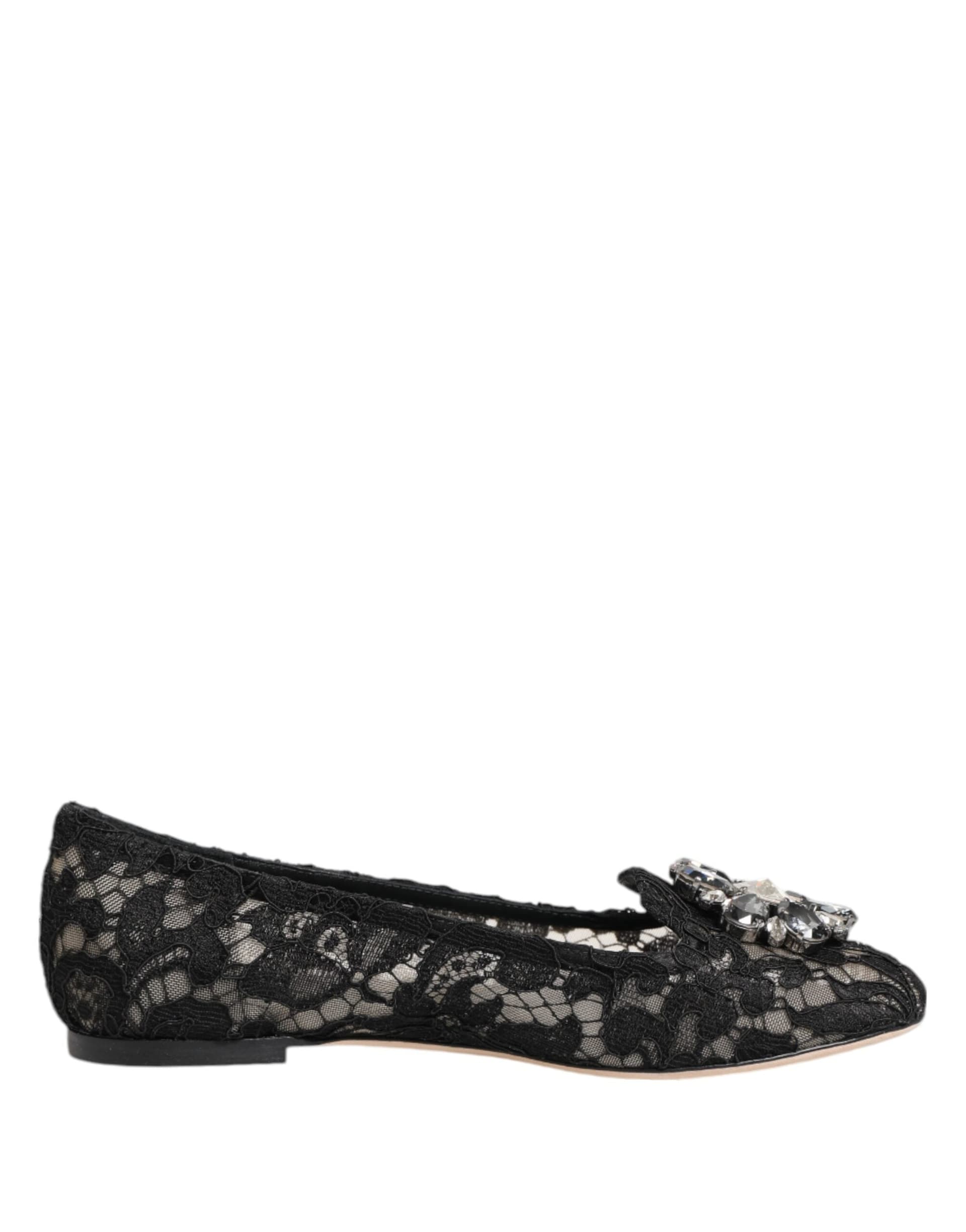 Dolce & Gabbana Black Taormina Lace Crystals Flats Shoes - 2