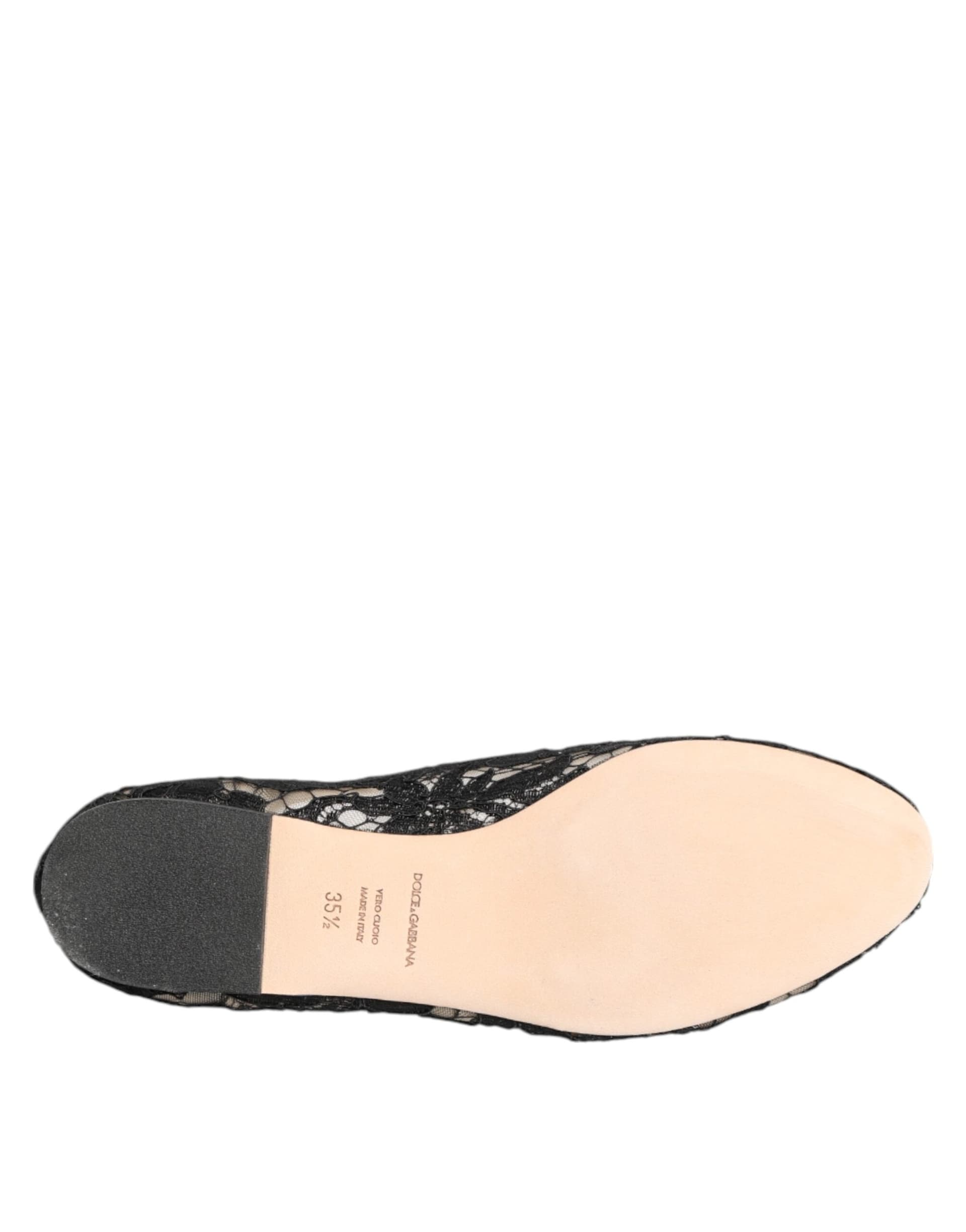 Dolce & Gabbana Black Taormina Lace Crystals Flats Shoes - 3