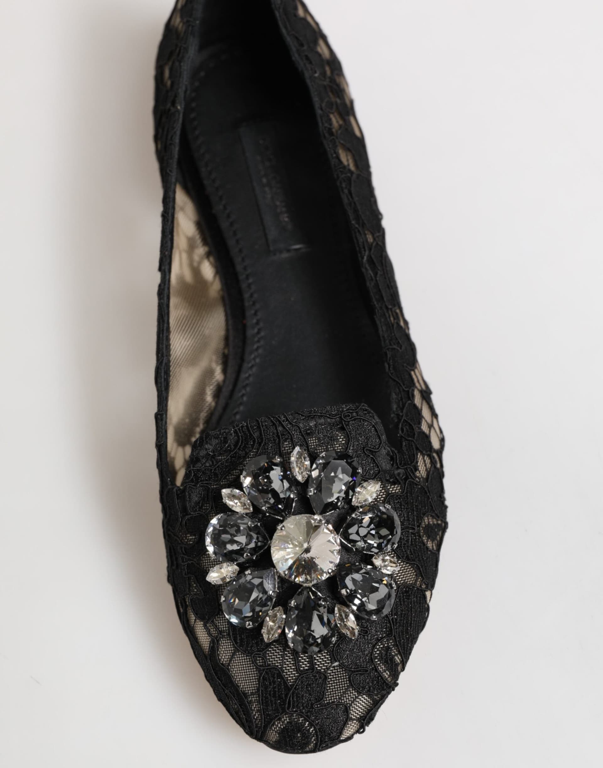 Dolce & Gabbana Black Taormina Lace Crystals Flats Shoes - 4