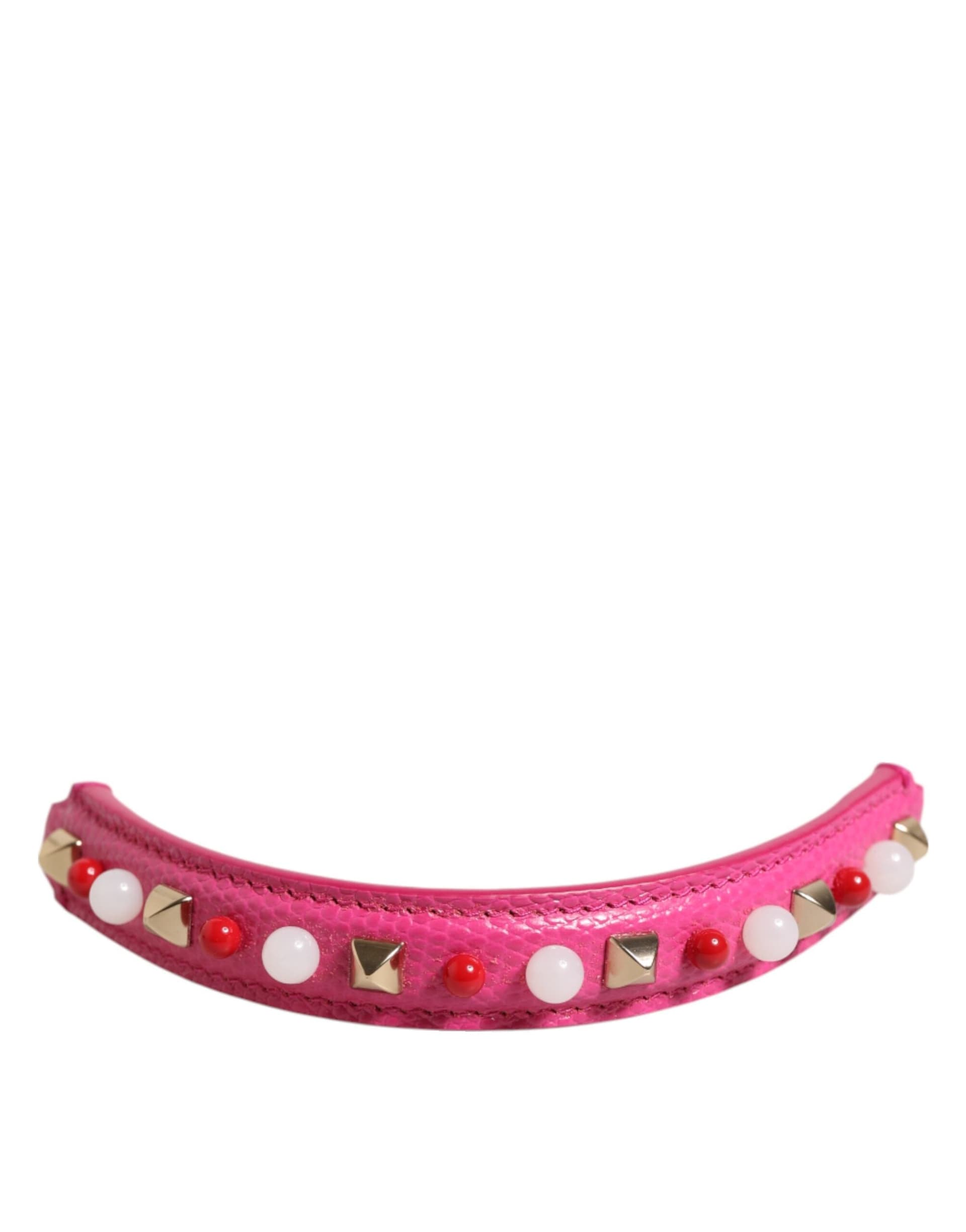 Dolce & Gabbana Pink Embellished Leather Bag Handle Women Shoulder Strap - 3