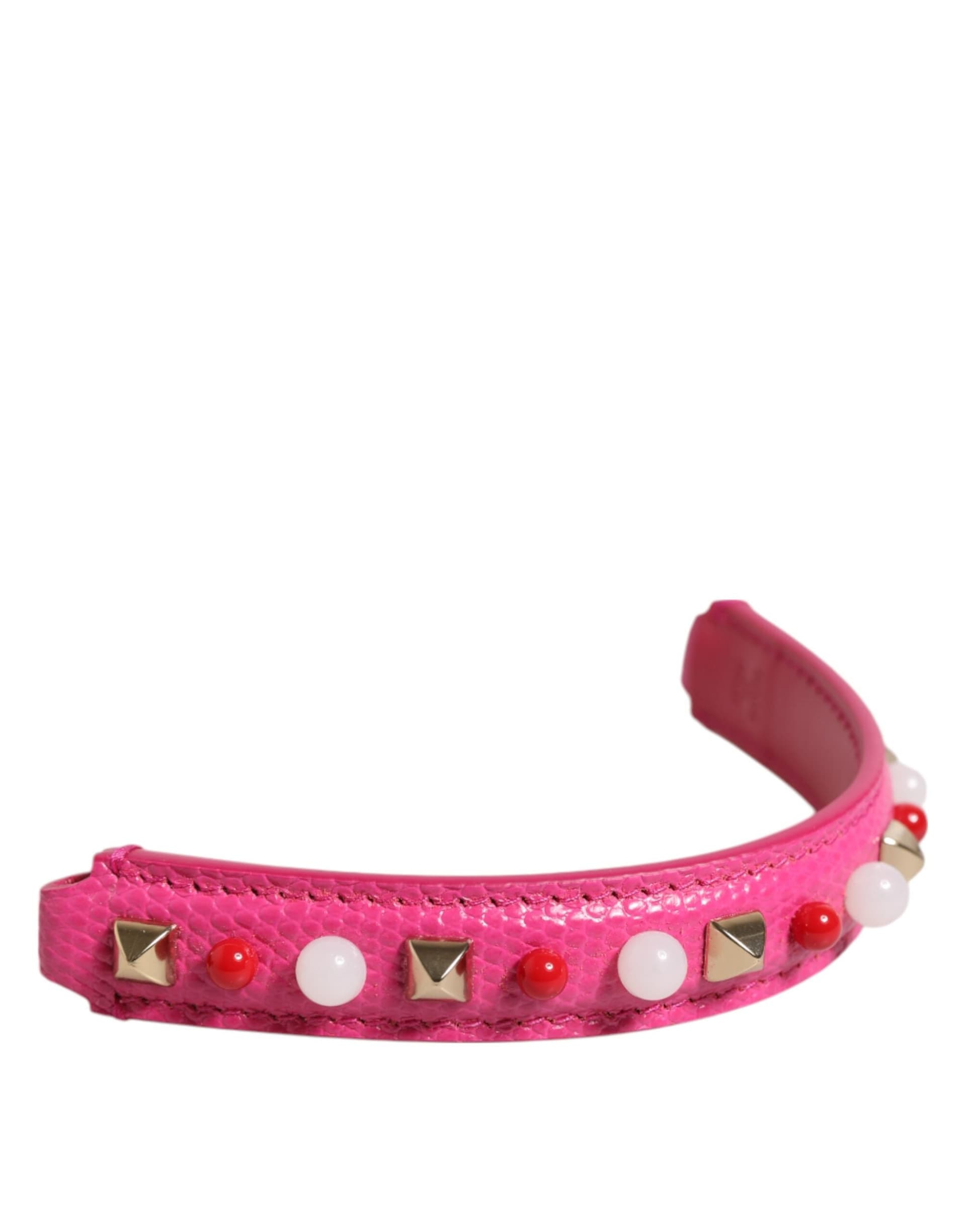 Dolce & Gabbana Pink Embellished Leather Bag Handle Women Shoulder Strap - 4