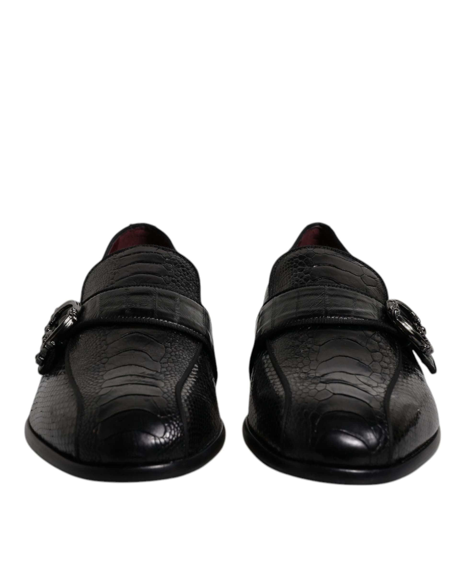 Dolce & Gabbana Black Exotic Leather DG Logo Loafers Formal Dress Shoes - 2