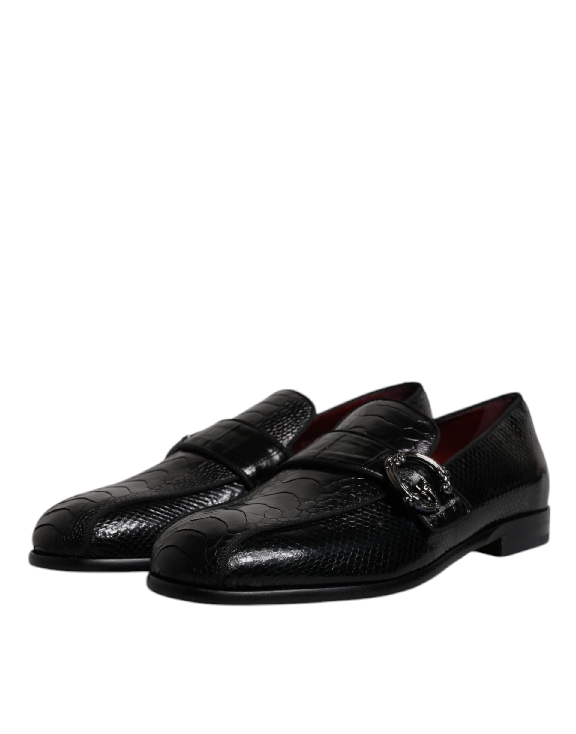Dolce & Gabbana Black Exotic Leather DG Logo Loafers Formal Dress Shoes - 3