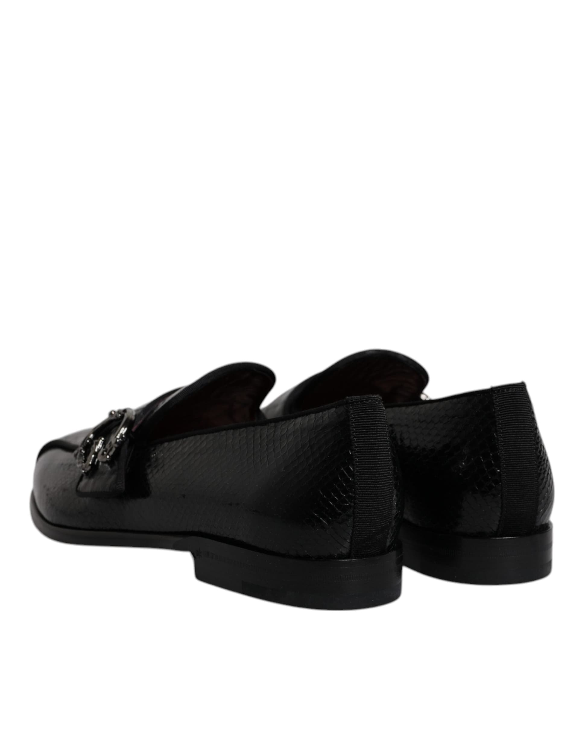 Dolce & Gabbana Black Exotic Leather DG Logo Loafers Formal Dress Shoes - 4
