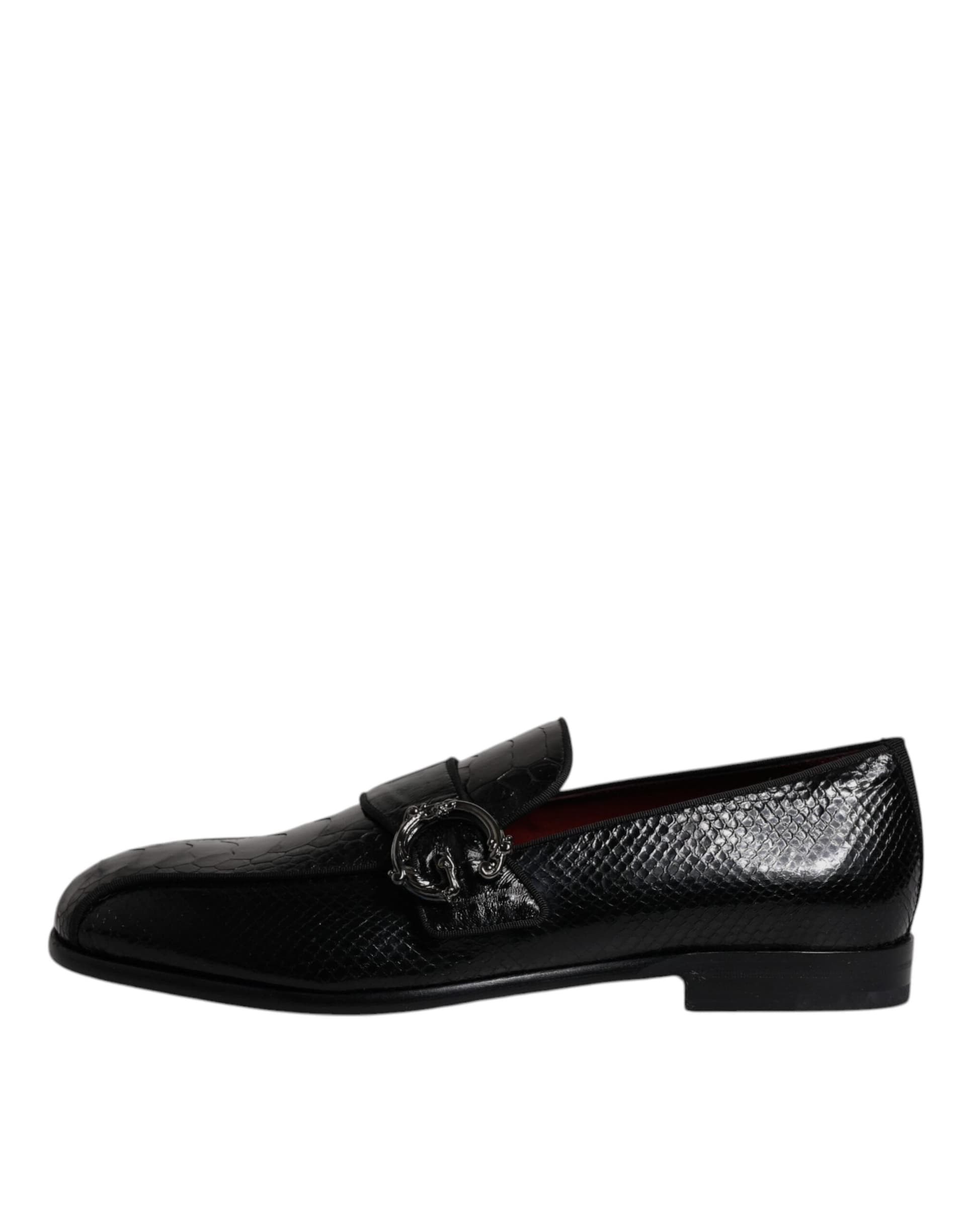 Dolce & Gabbana Black Exotic Leather DG Logo Loafers Formal Dress Shoes - 5