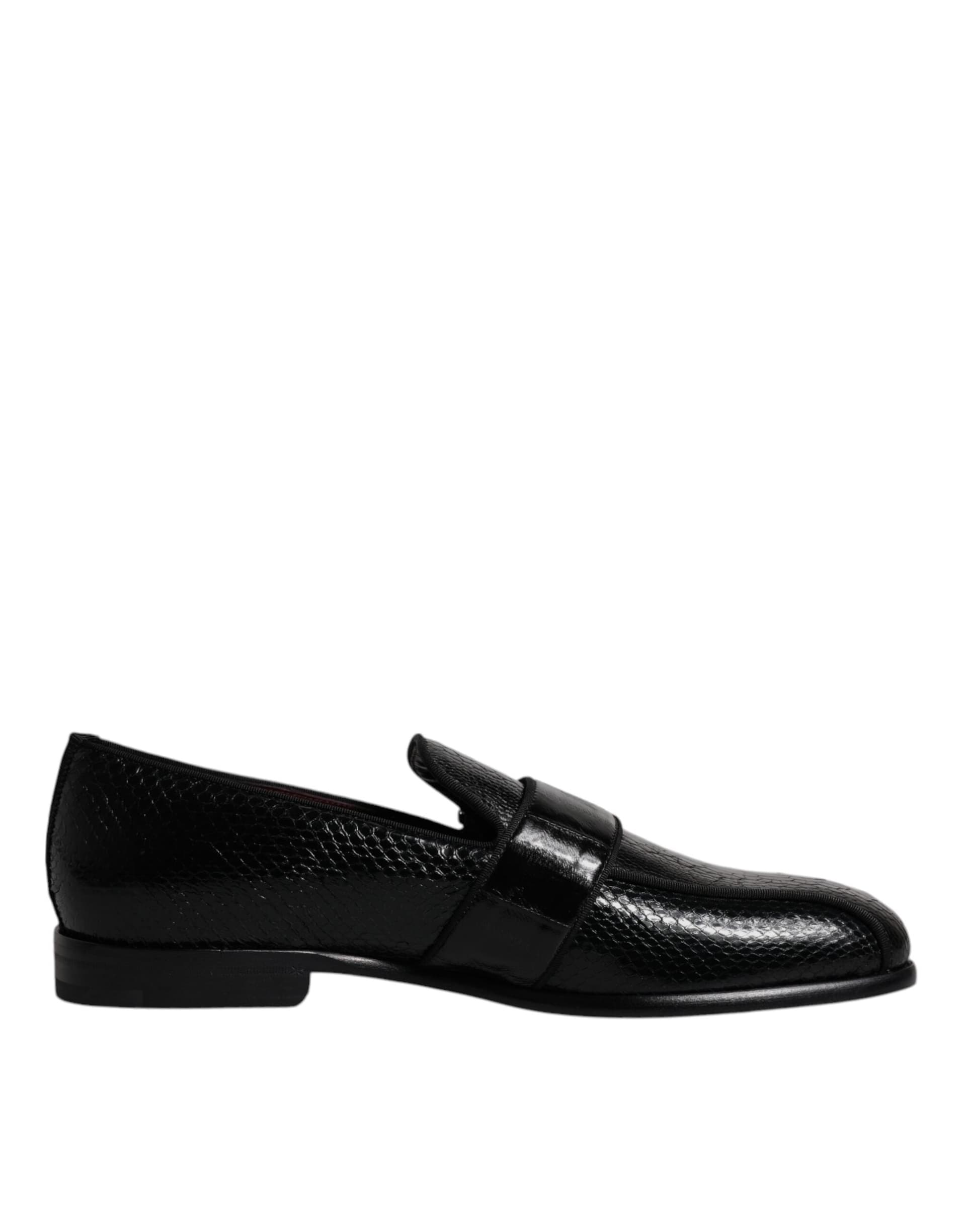 Dolce & Gabbana Black Exotic Leather DG Logo Loafers Formal Dress Shoes - 6