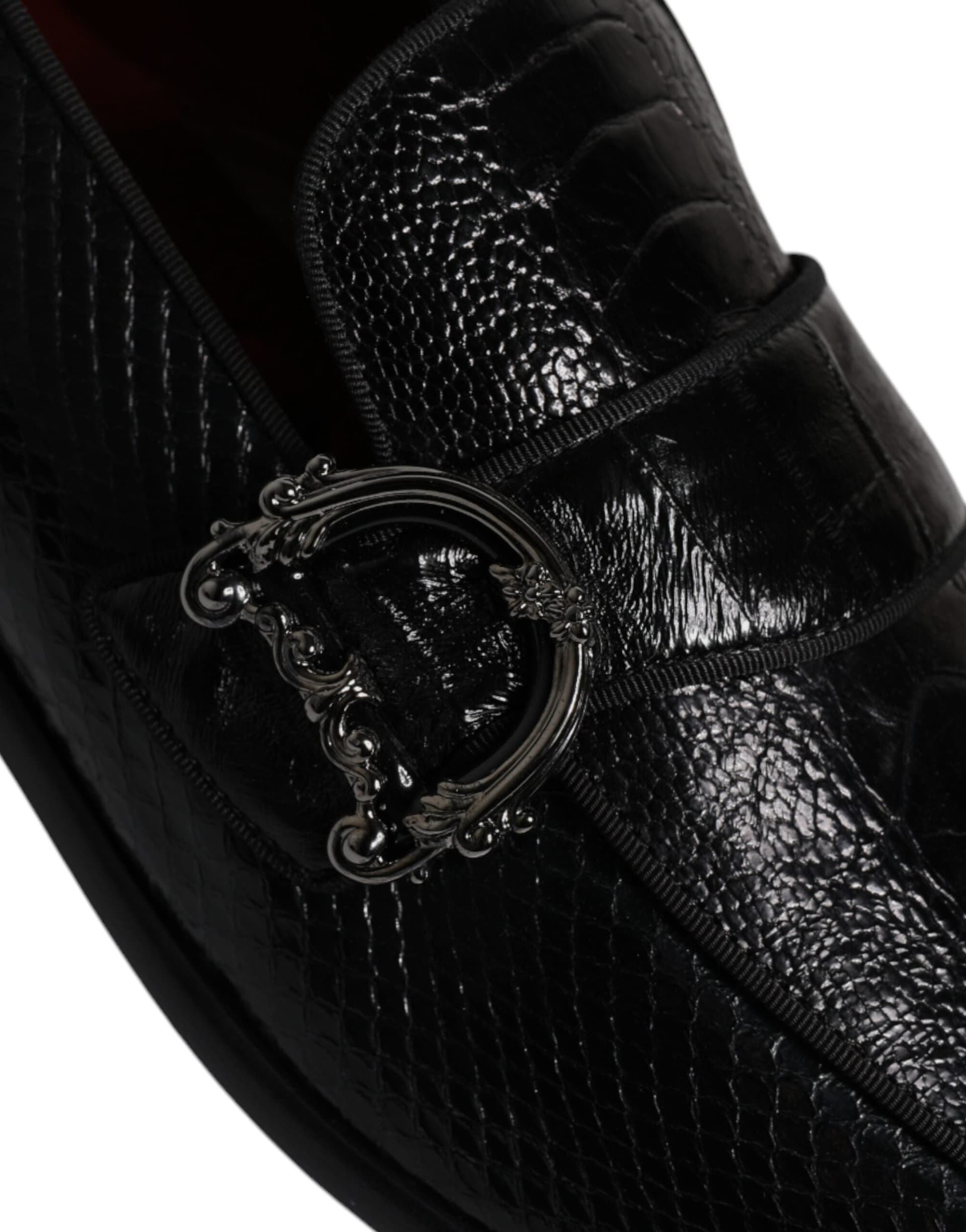 Dolce & Gabbana Black Exotic Leather DG Logo Loafers Formal Dress Shoes - 8