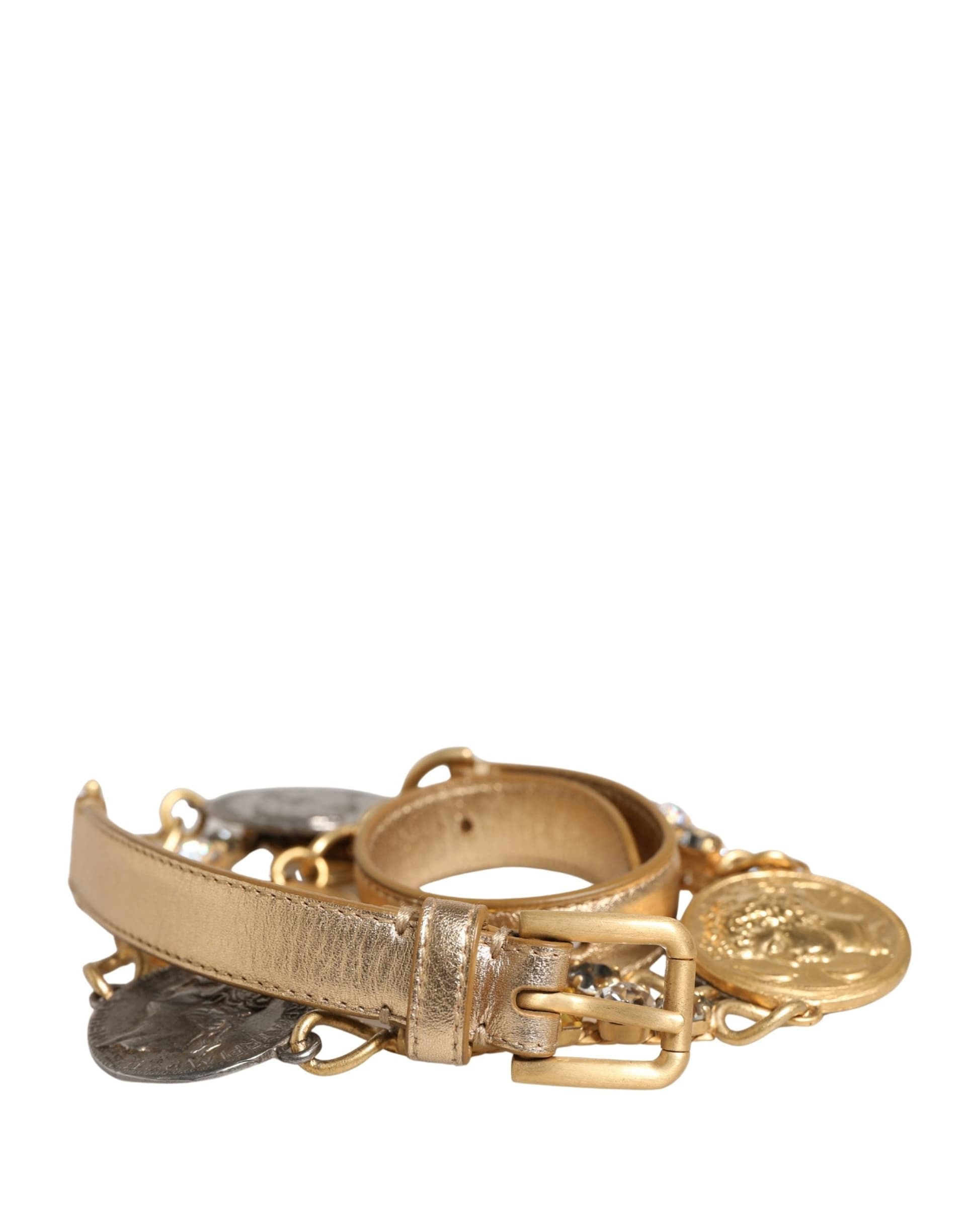 Dolce & Gabbana Gold Brass Chain Coin Embellished Metal Buckle Belt - 2