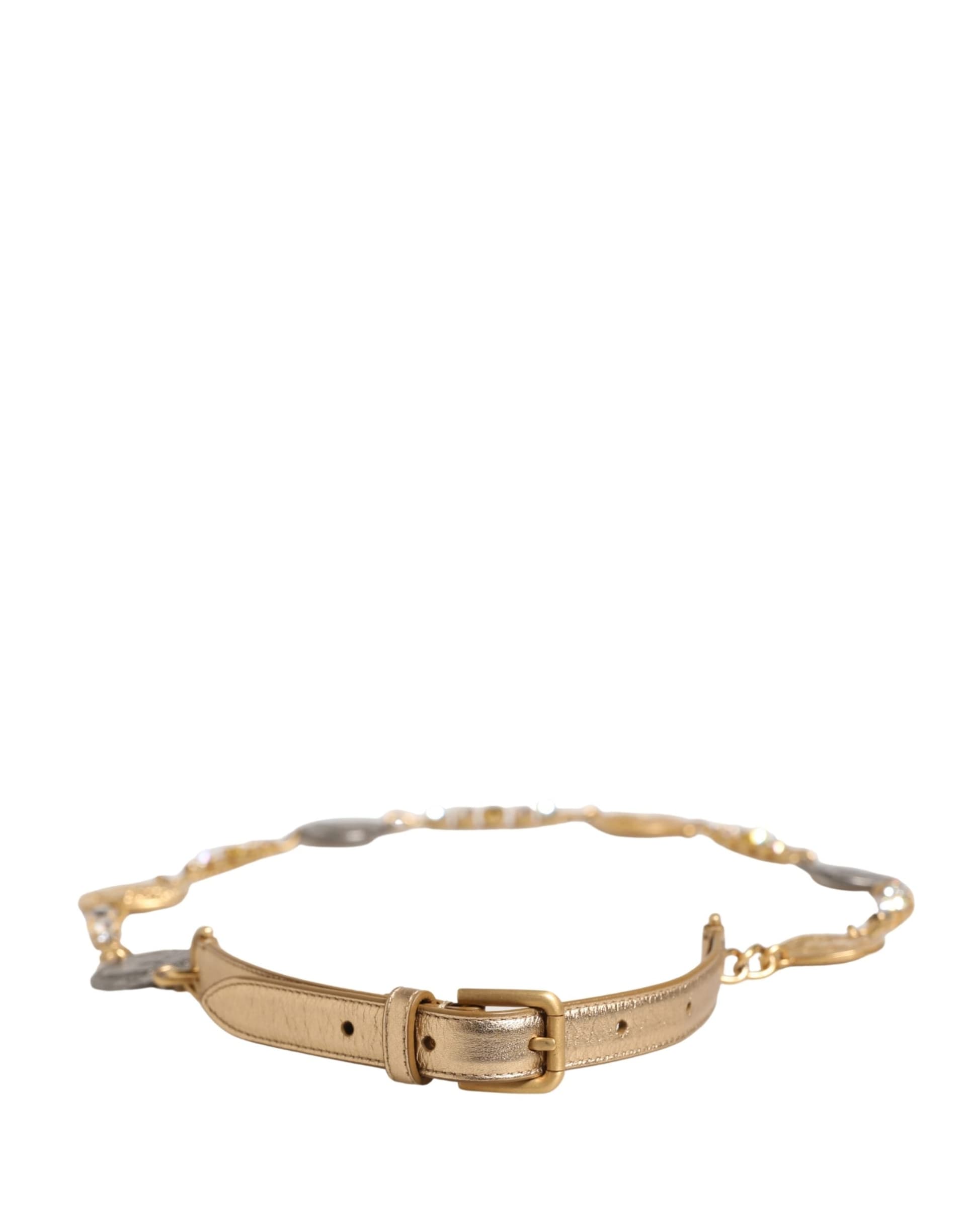 Dolce & Gabbana Gold Brass Chain Coin Embellished Metal Buckle Belt - 3