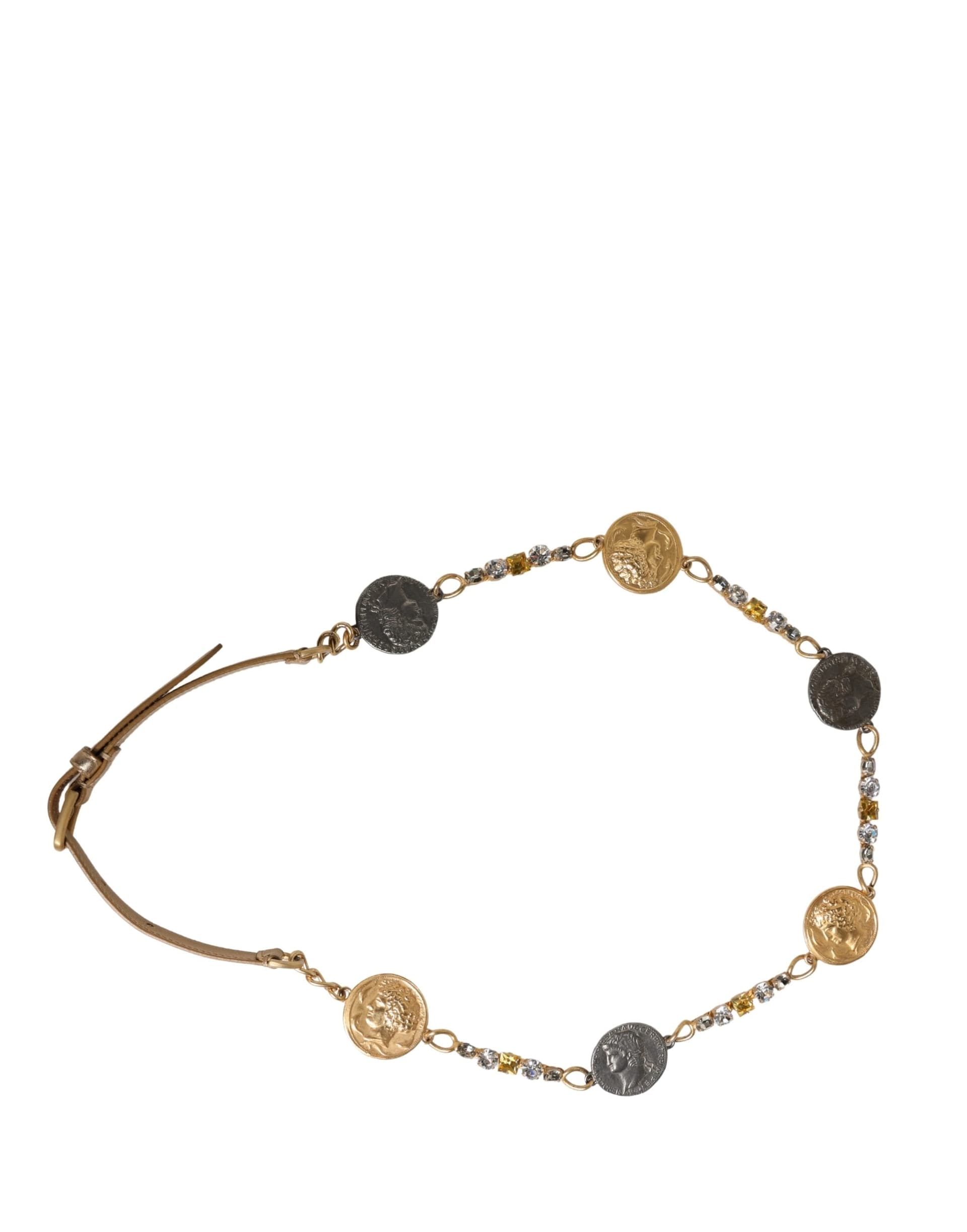 Dolce & Gabbana Gold Brass Chain Coin Embellished Metal Buckle Belt - 4