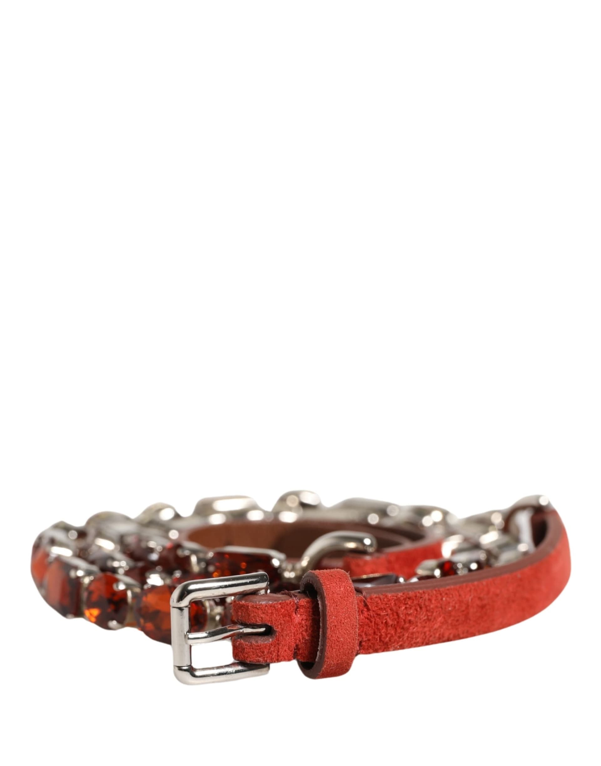 Dolce & Gabbana Red Velvet Crystals Chain Embellished Belt - 2