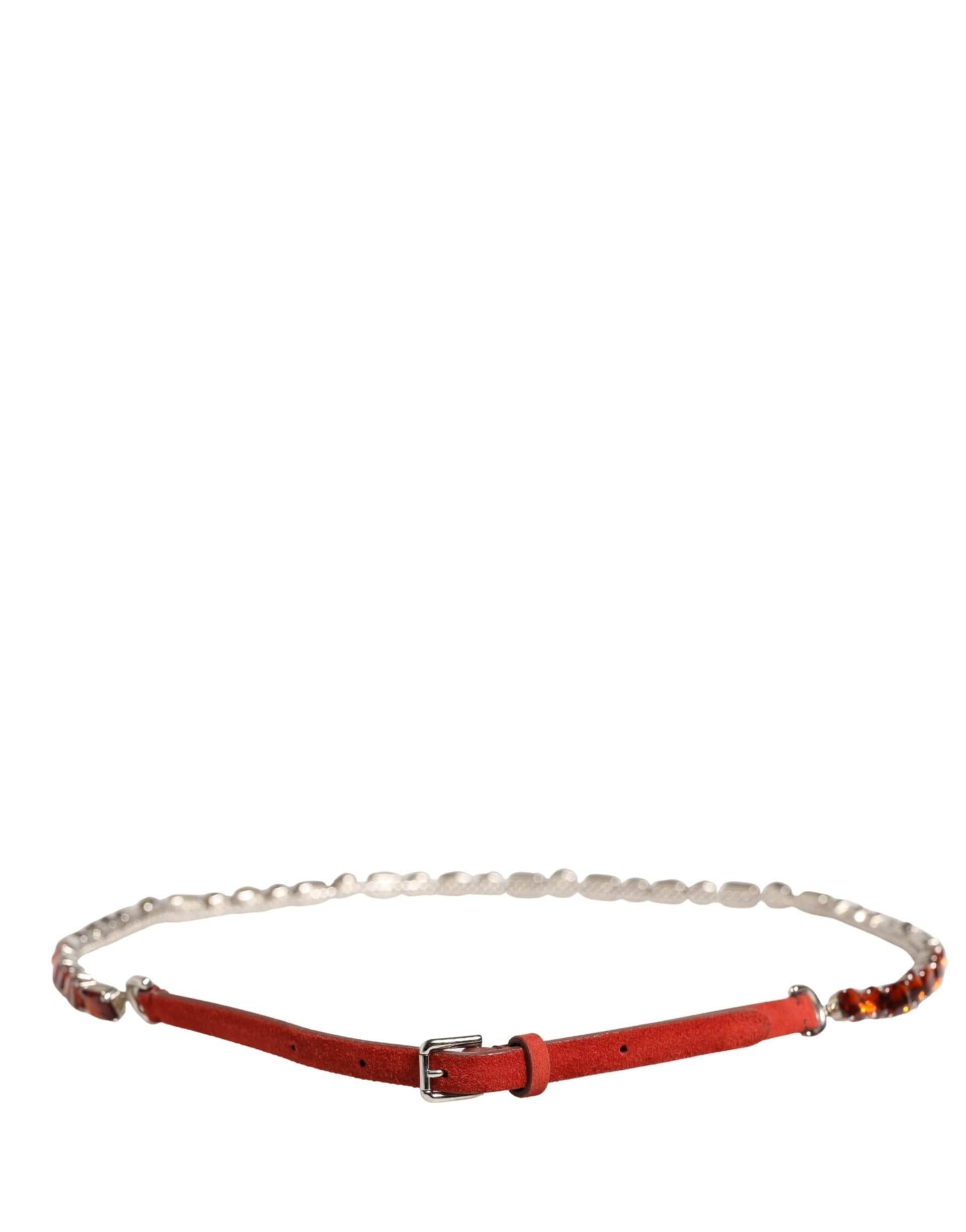 Dolce & Gabbana Red Velvet Crystals Chain Embellished Belt - 3