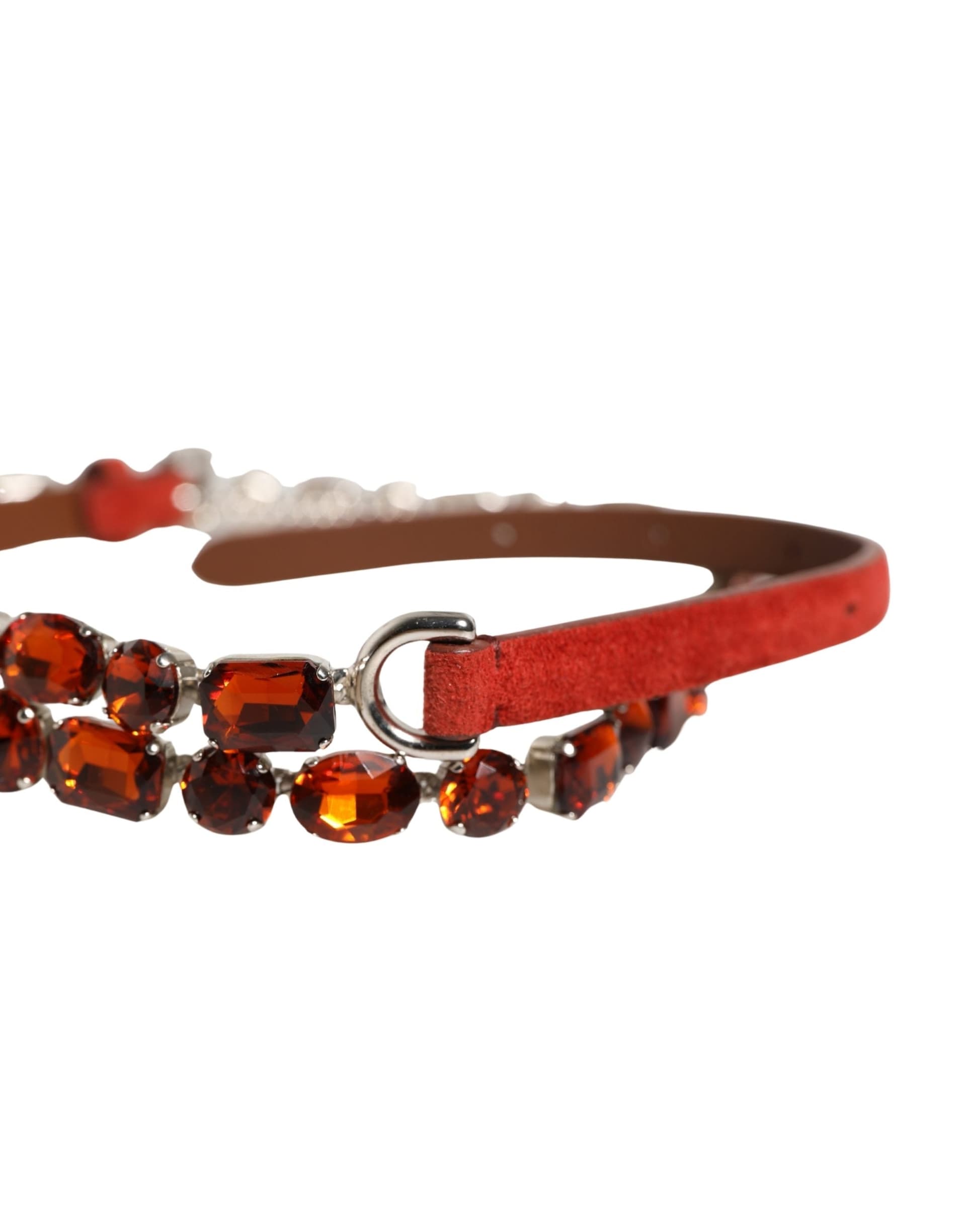 Dolce & Gabbana Red Velvet Crystals Chain Embellished Belt - 5