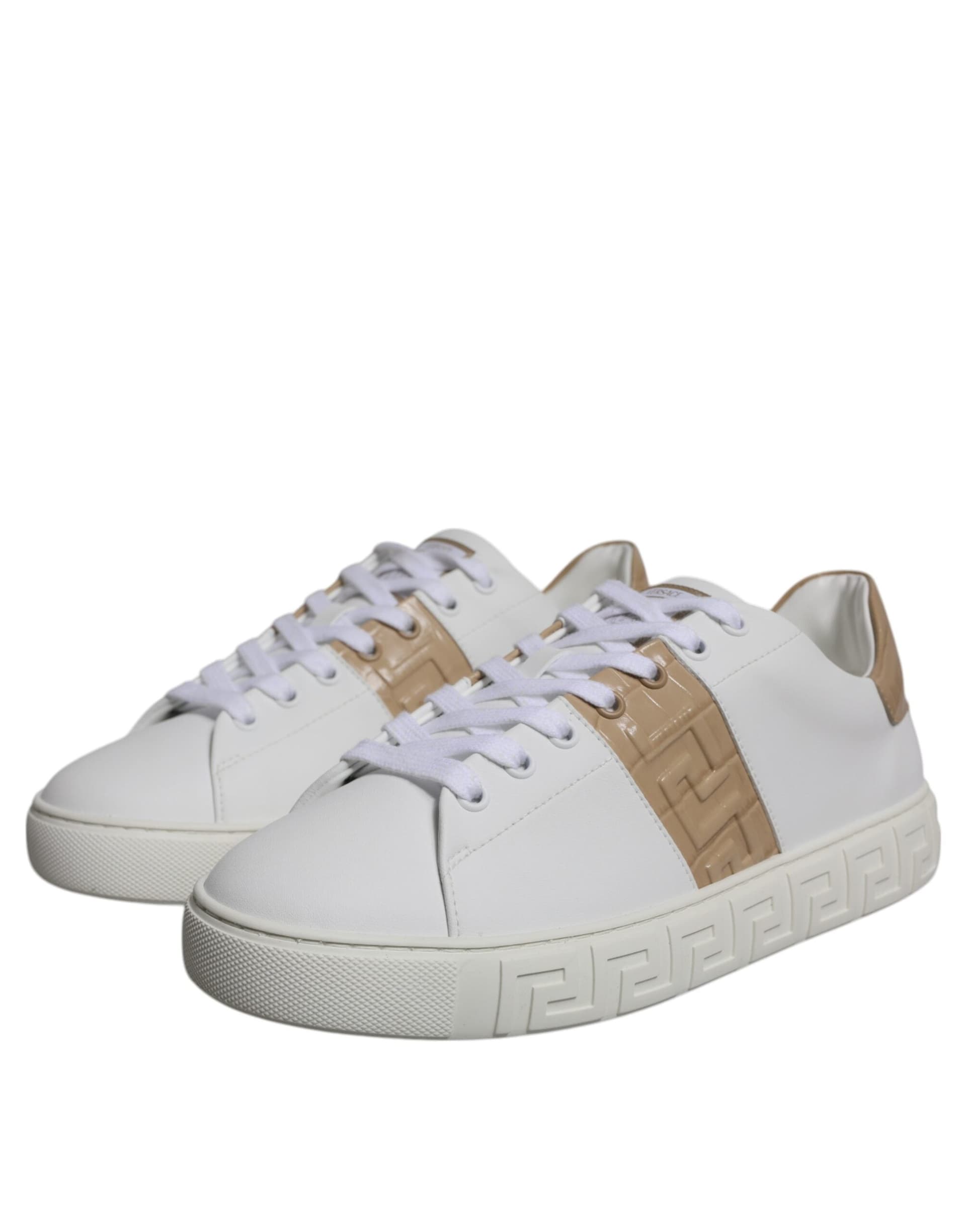 Versace White Brown Greca Print TPU Low Top Men Sneakers Shoes - 2