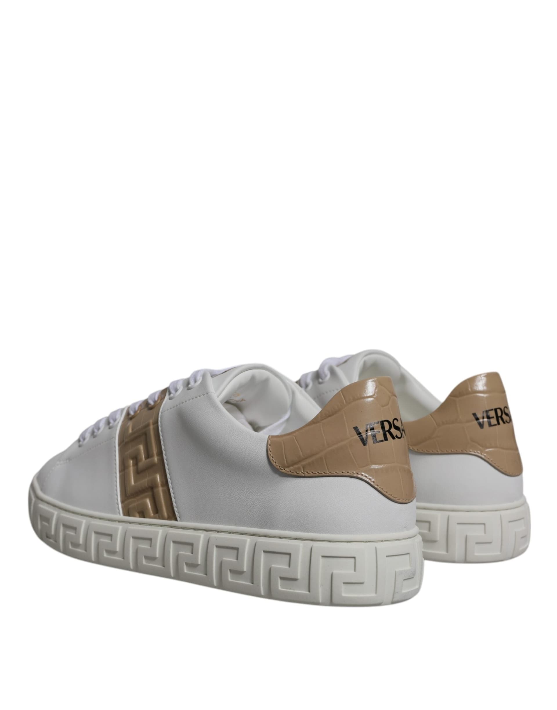 Versace White Brown Greca Print TPU Low Top Men Sneakers Shoes - 3