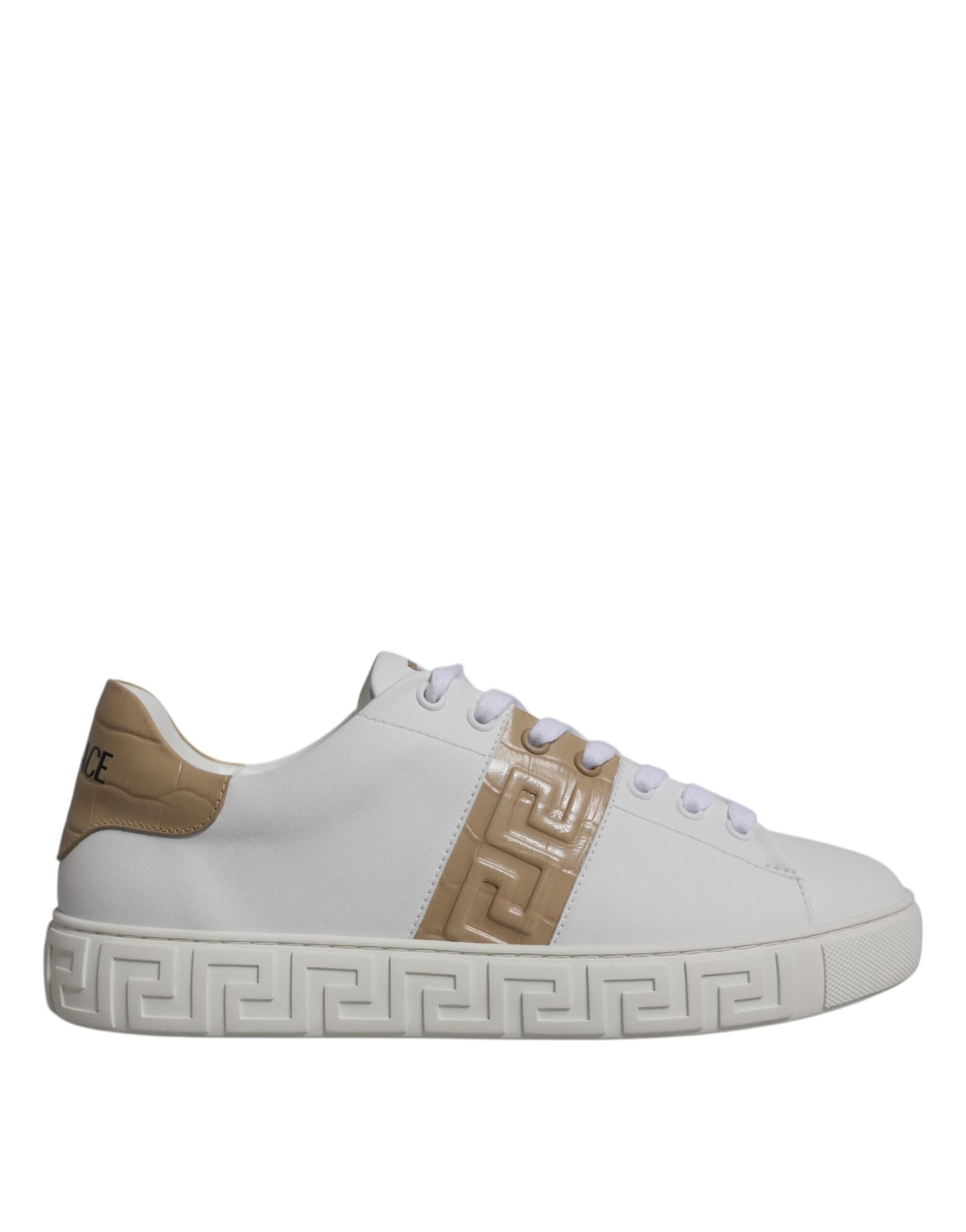 Versace White Brown Greca Print TPU Low Top Men Sneakers Shoes - 6