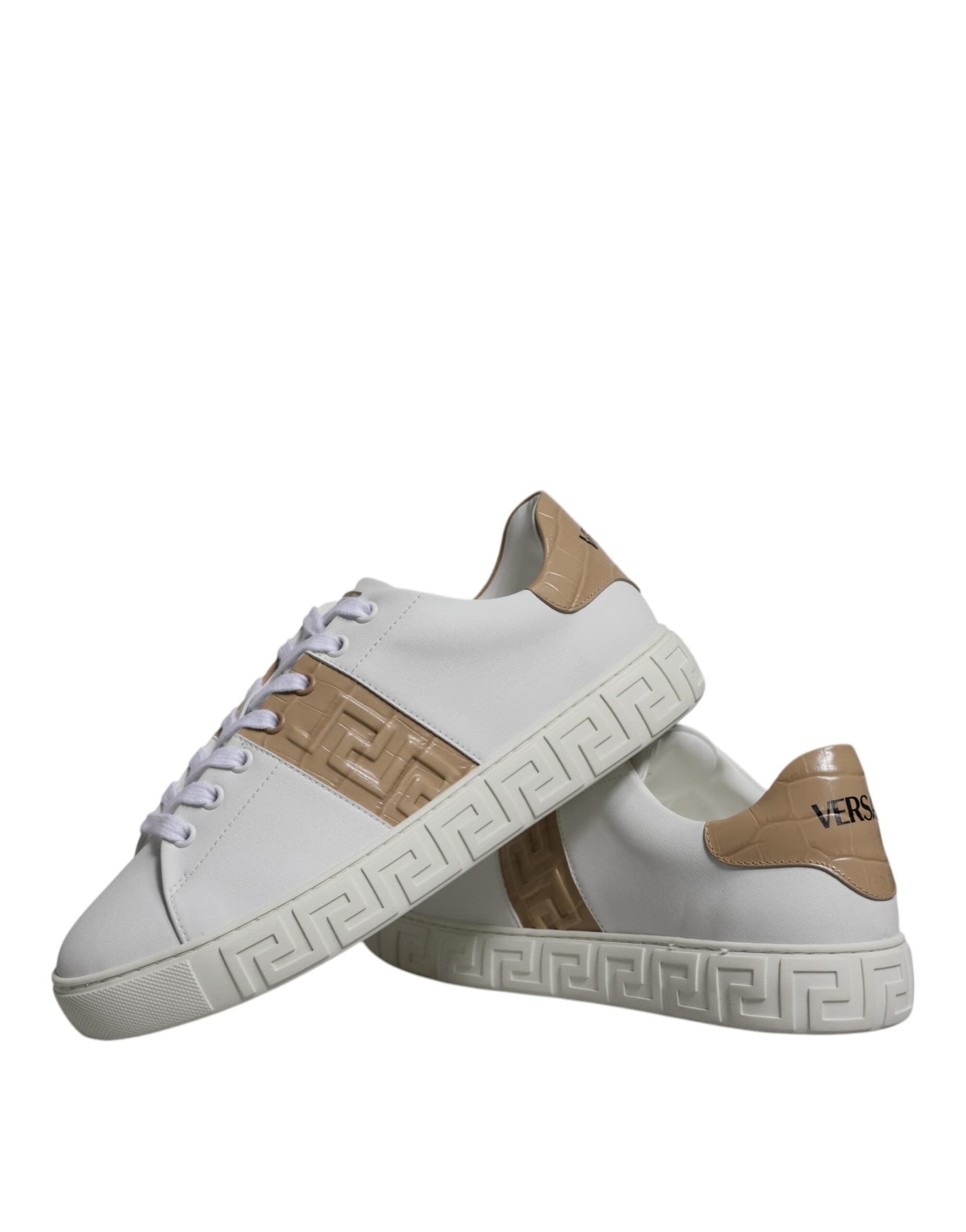 Versace White Brown Greca Print TPU Low Top Men Sneakers Shoes - 8
