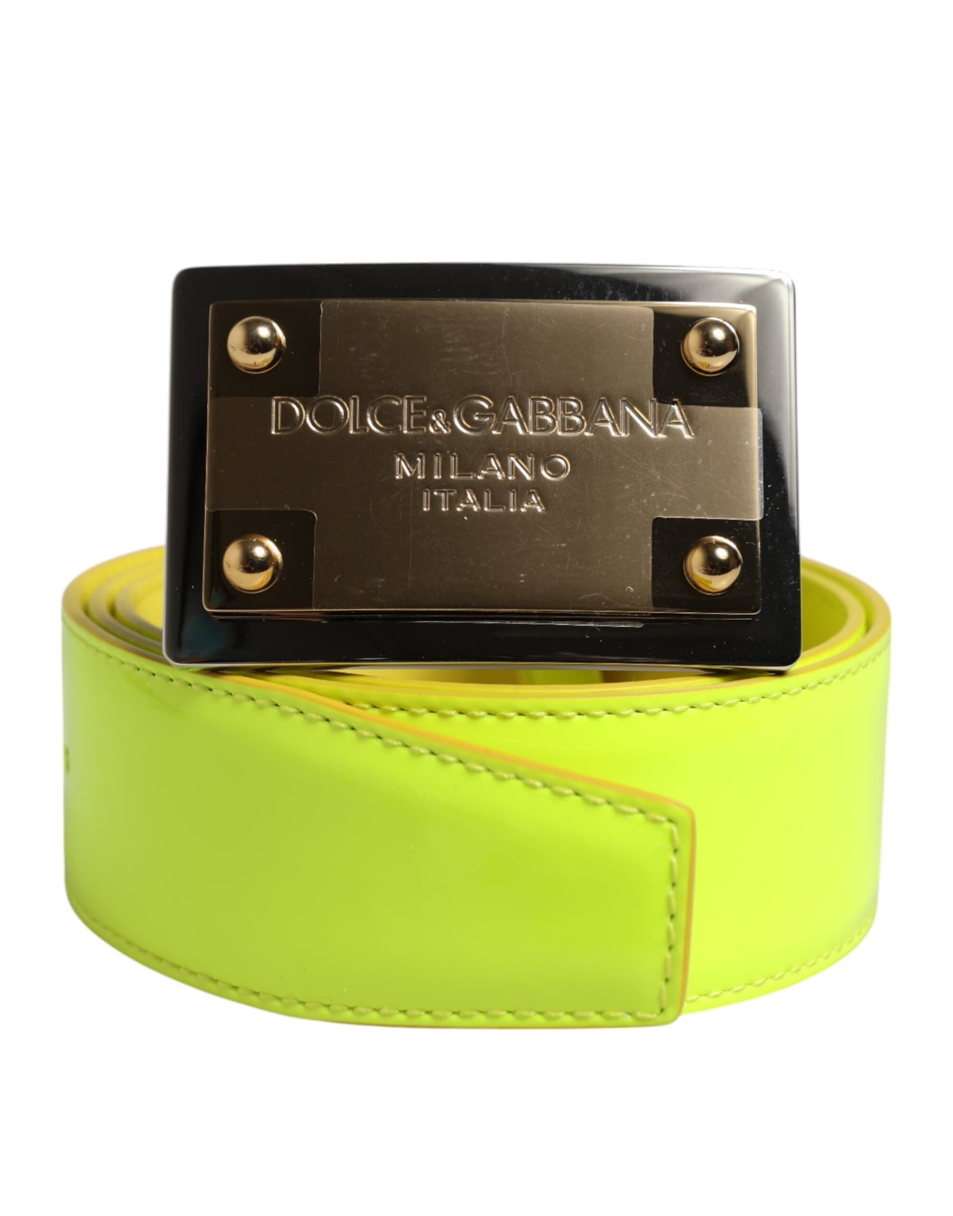 Dolce & Gabbana Yellow Green Classic Metal Logo Buckle Belt - 2