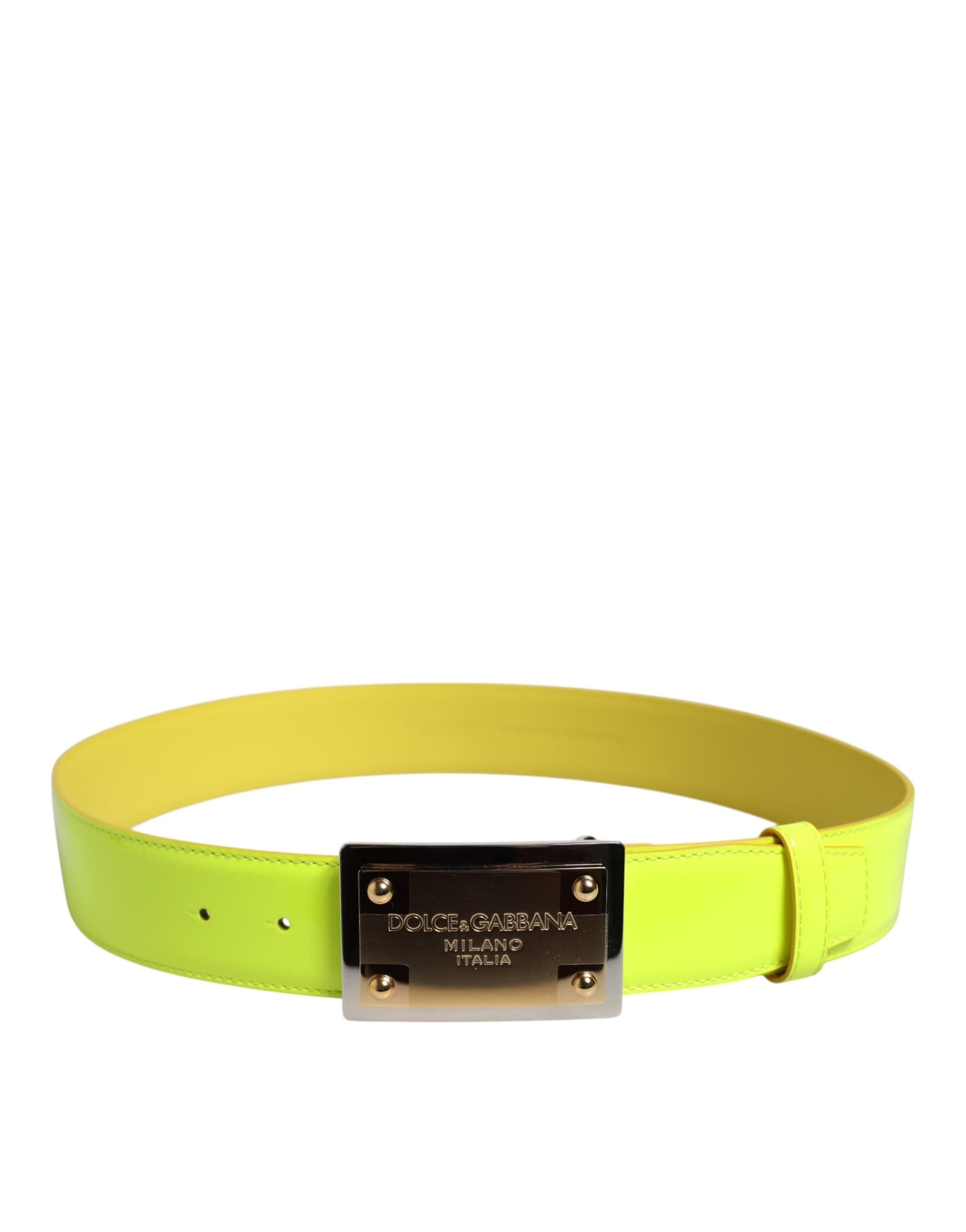 Dolce & Gabbana Yellow Green Classic Metal Logo Buckle Belt - 3