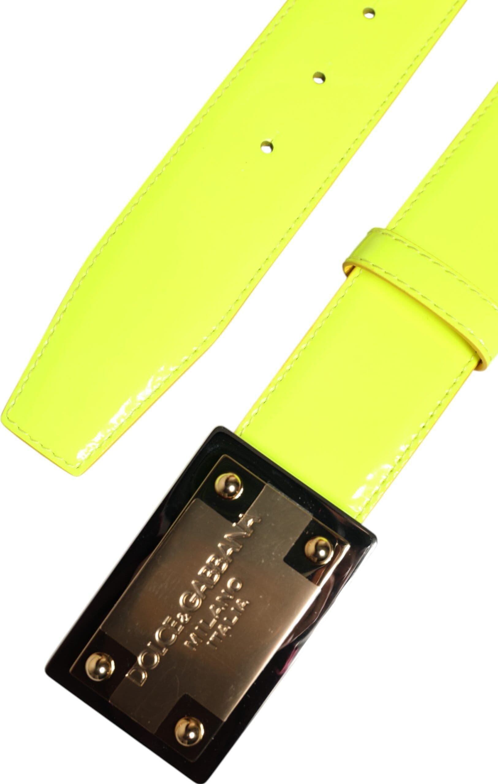 Dolce & Gabbana Yellow Green Classic Metal Logo Buckle Belt - 6