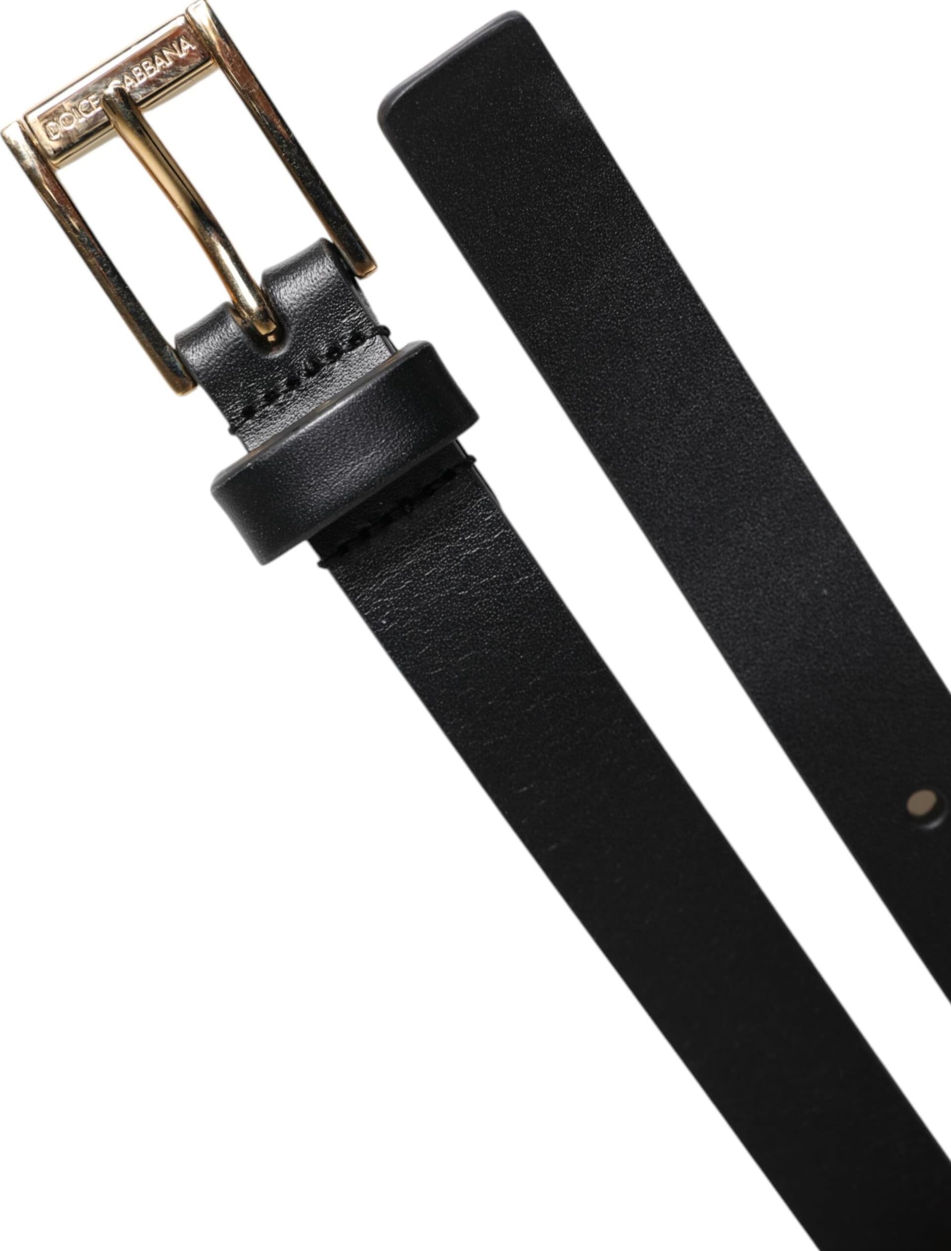Dolce & Gabbana Black Calfskin Classic Metal Logo Buckle Belt - 6