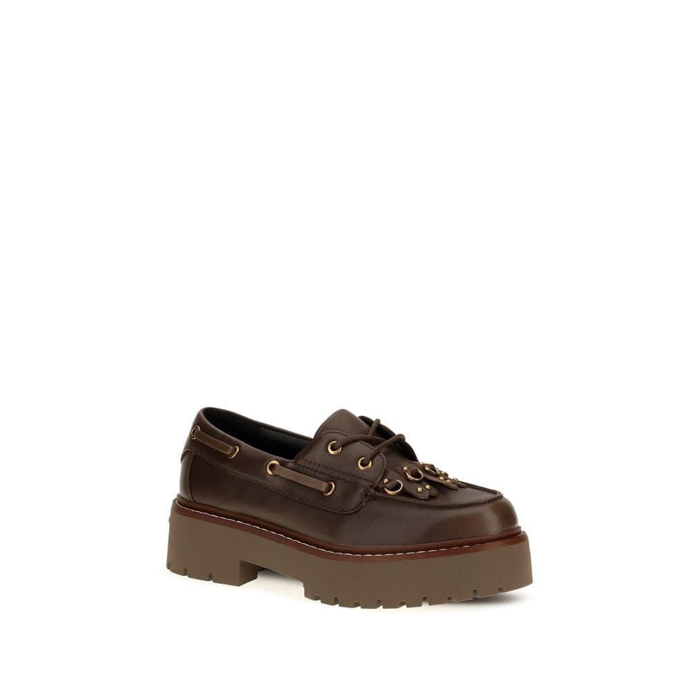 PINKO Brown Calf Leather Bos Taurus Platform Loafers - 2