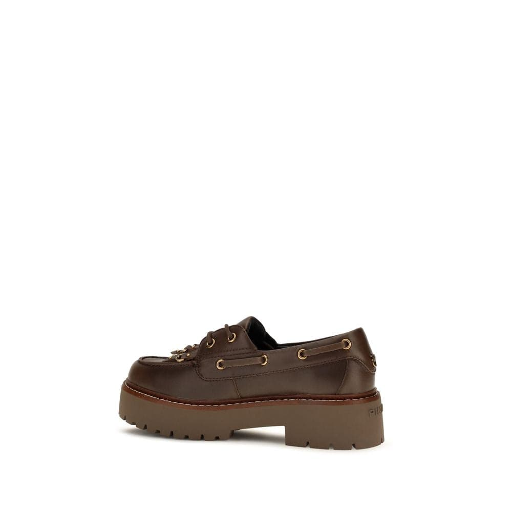 PINKO Brown Calf Leather Bos Taurus Platform Loafers - 3