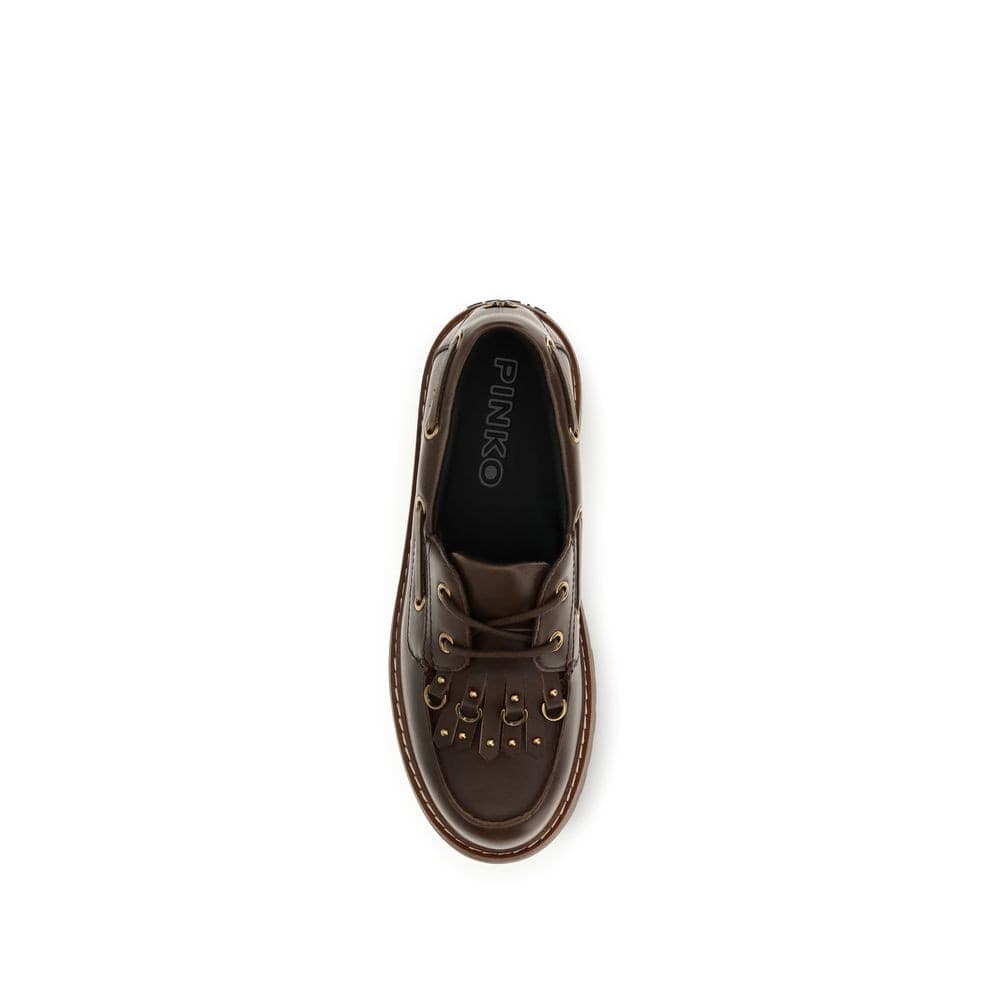 PINKO Brown Calf Leather Bos Taurus Platform Loafers - 4