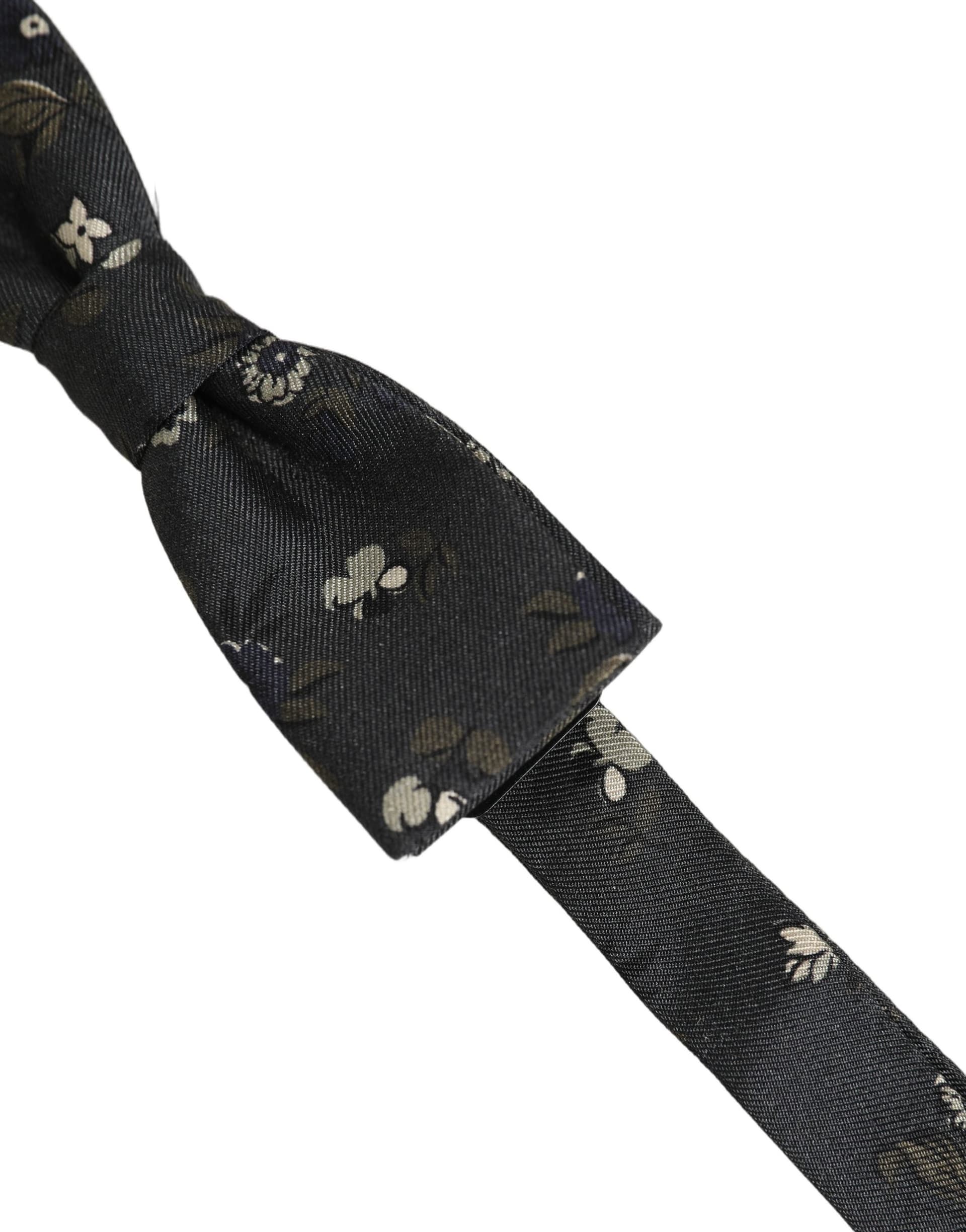 Dolce & Gabbana Men Black Floral Silk Adjustable Neck Papillon Bow Tie - 3