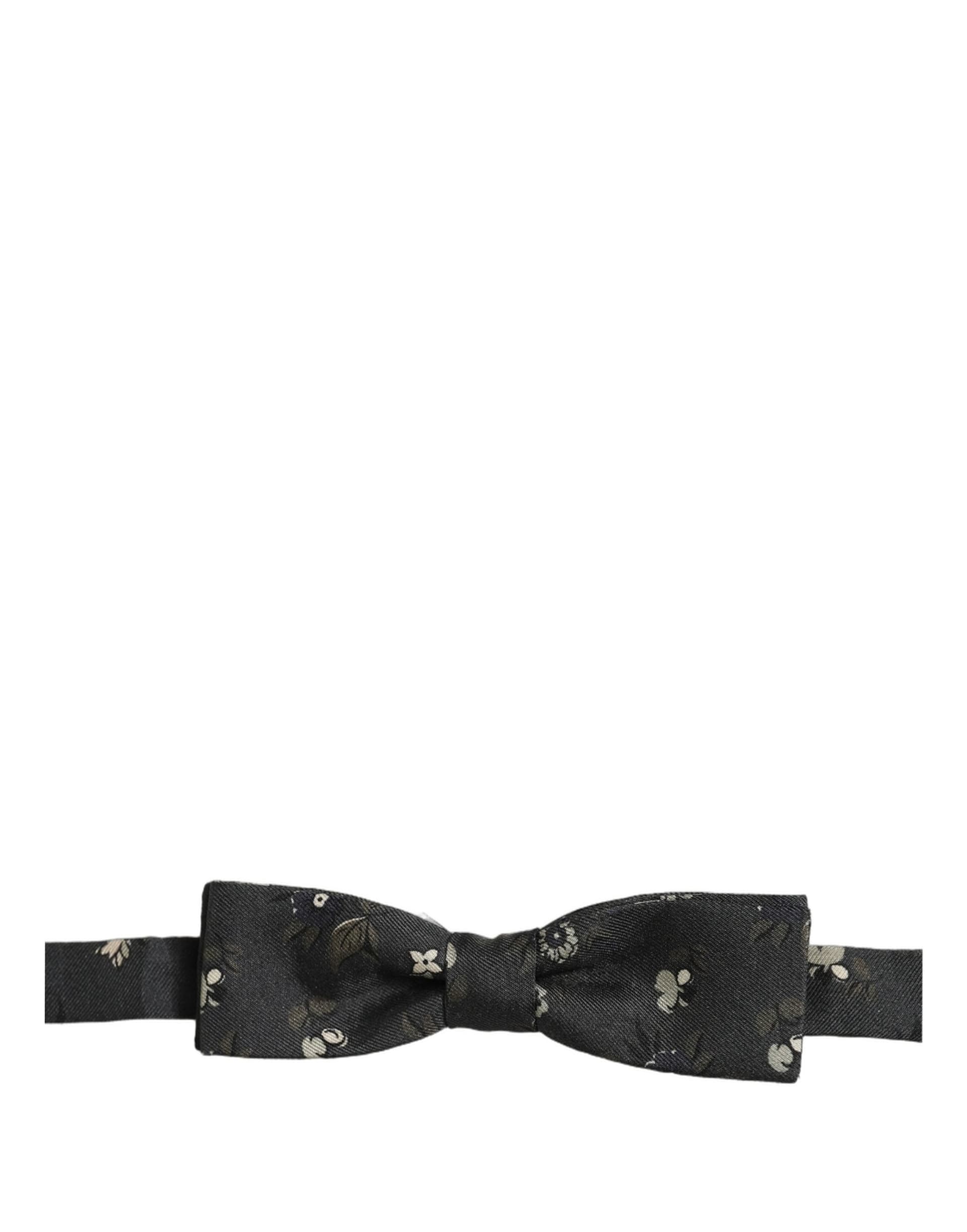 Dolce & Gabbana Men Black Floral Silk Adjustable Neck Papillon Bow Tie - 5