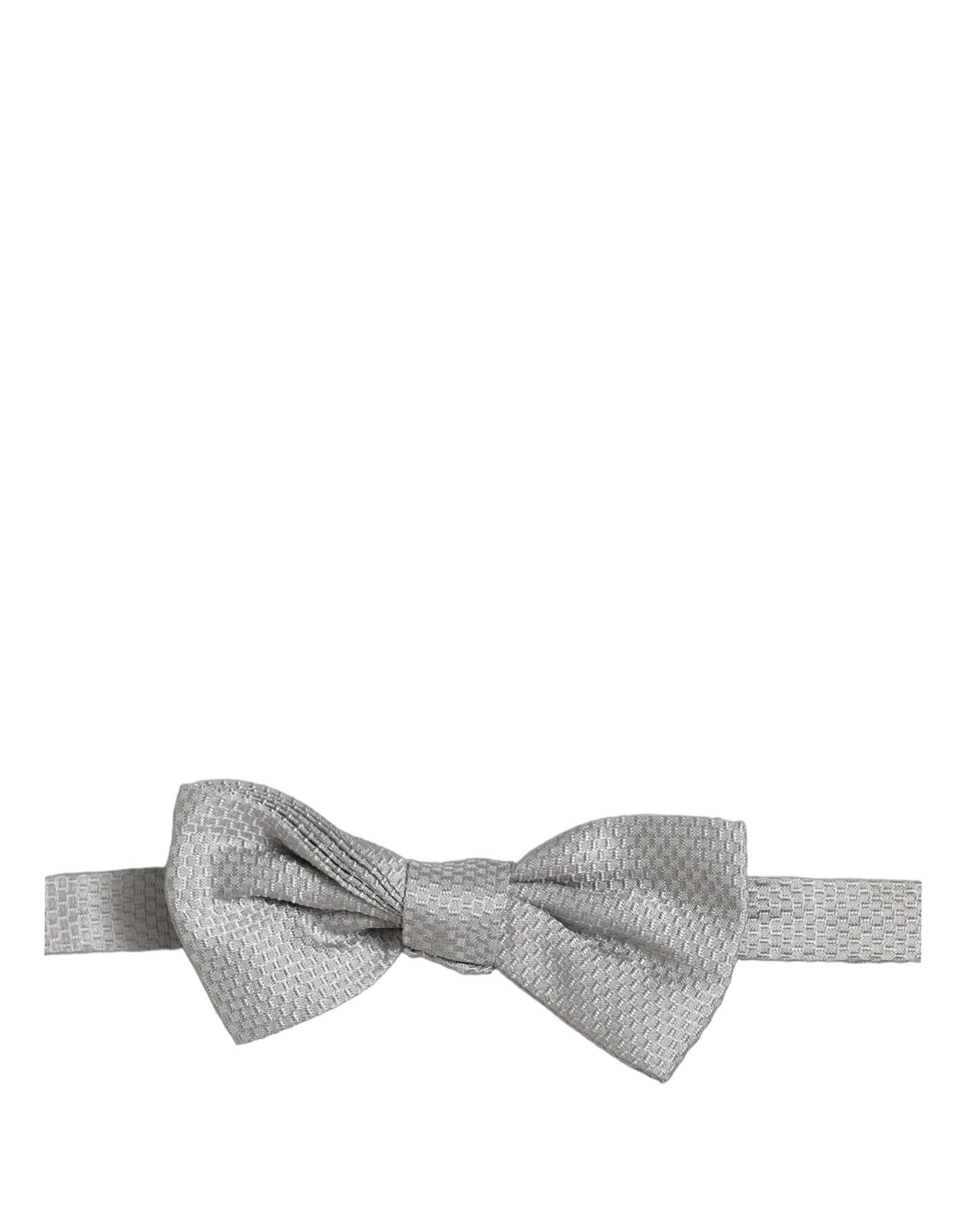 Dolce & Gabbana Men Gray 100% Silk Adjustable Neck Papillon Bow Tie - 2