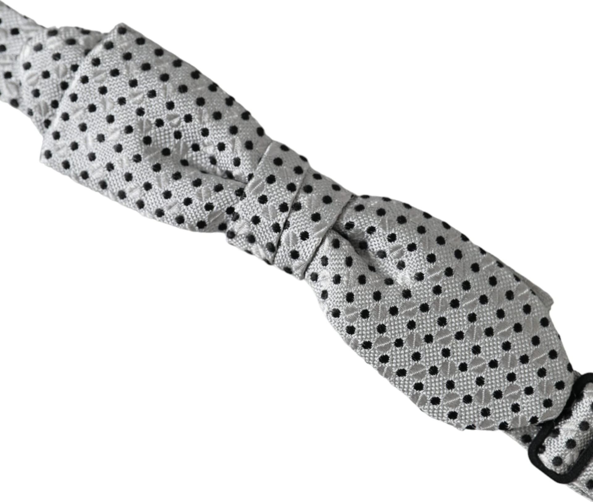 Dolce & Gabbana Gray Silk Polka Dot Adjustable Neck Men Papillon Bow Tie - 3